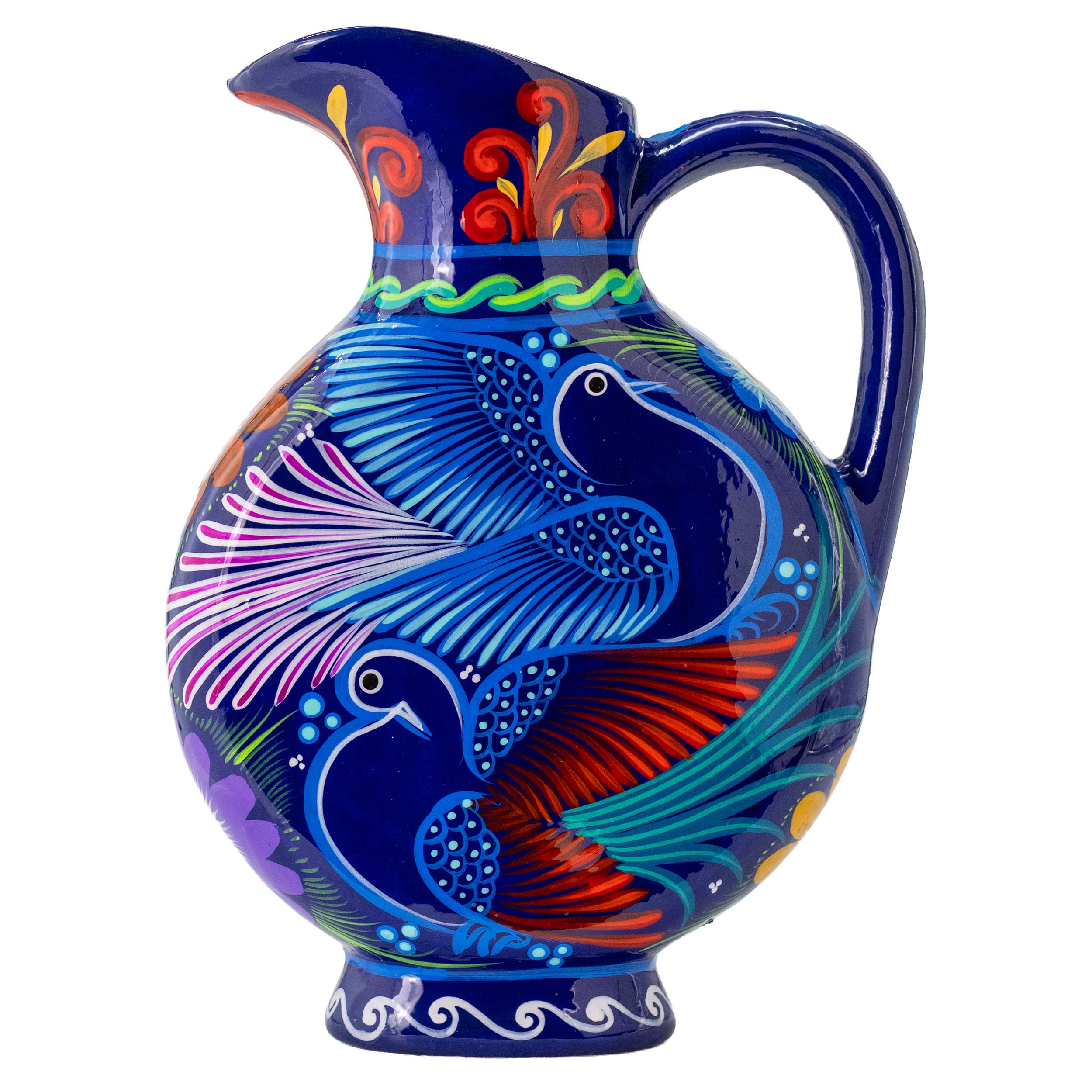 Large Hand-Painted Xalitla Clay Pitcher