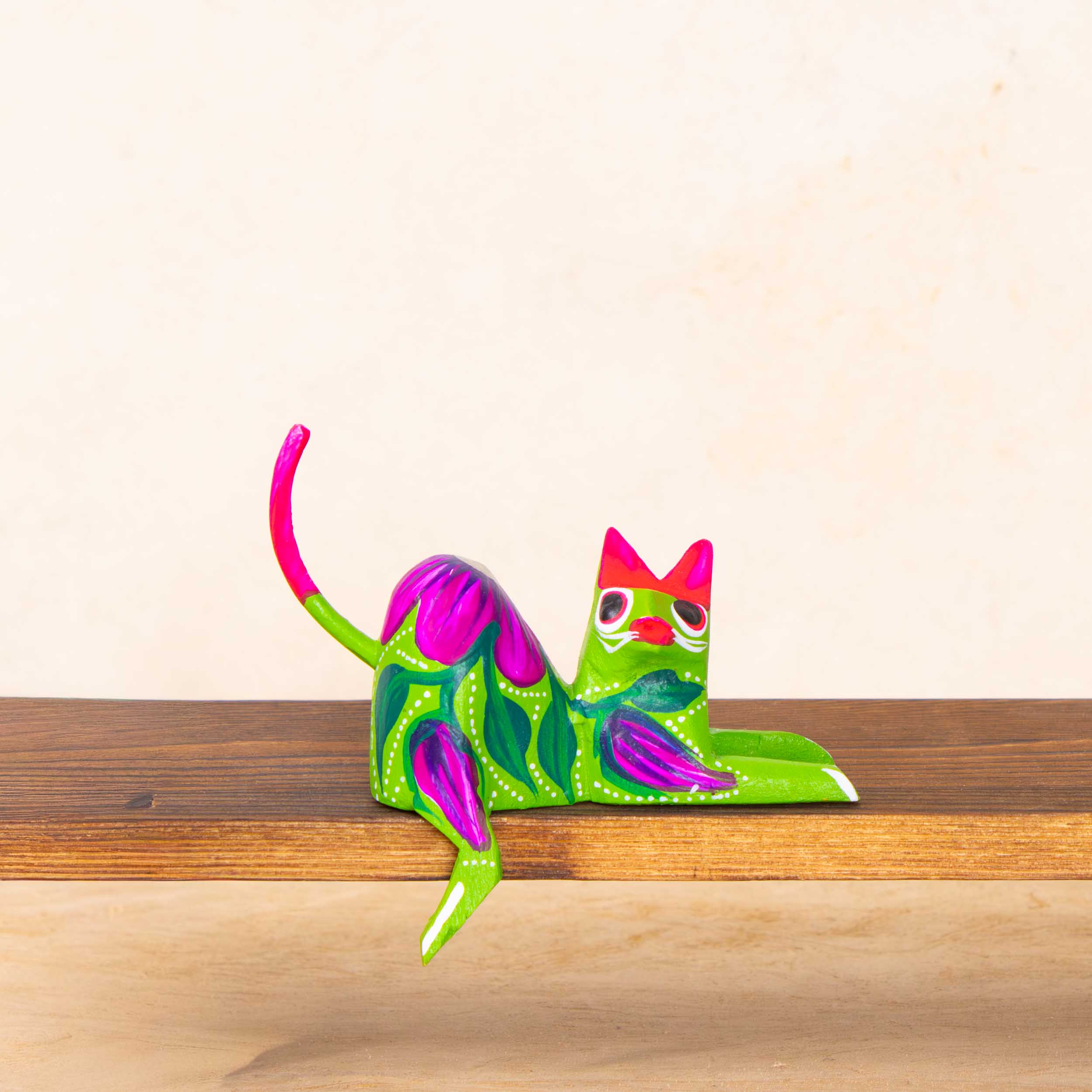 Hand Painted and Carved Hanging Cat Wooden Figurine Alebrije