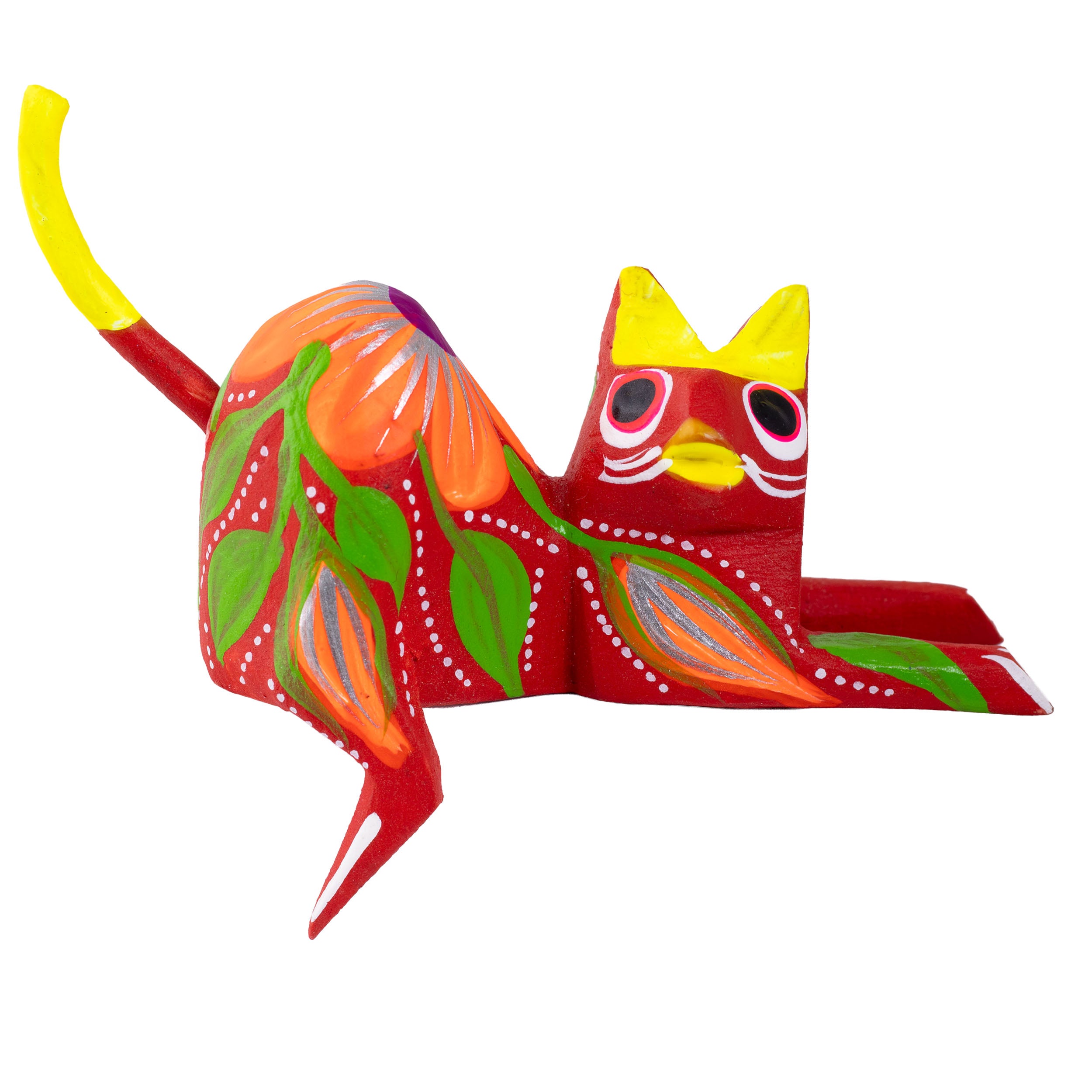 Hand Painted and Carved Hanging Cat Wooden Figurine Alebrije