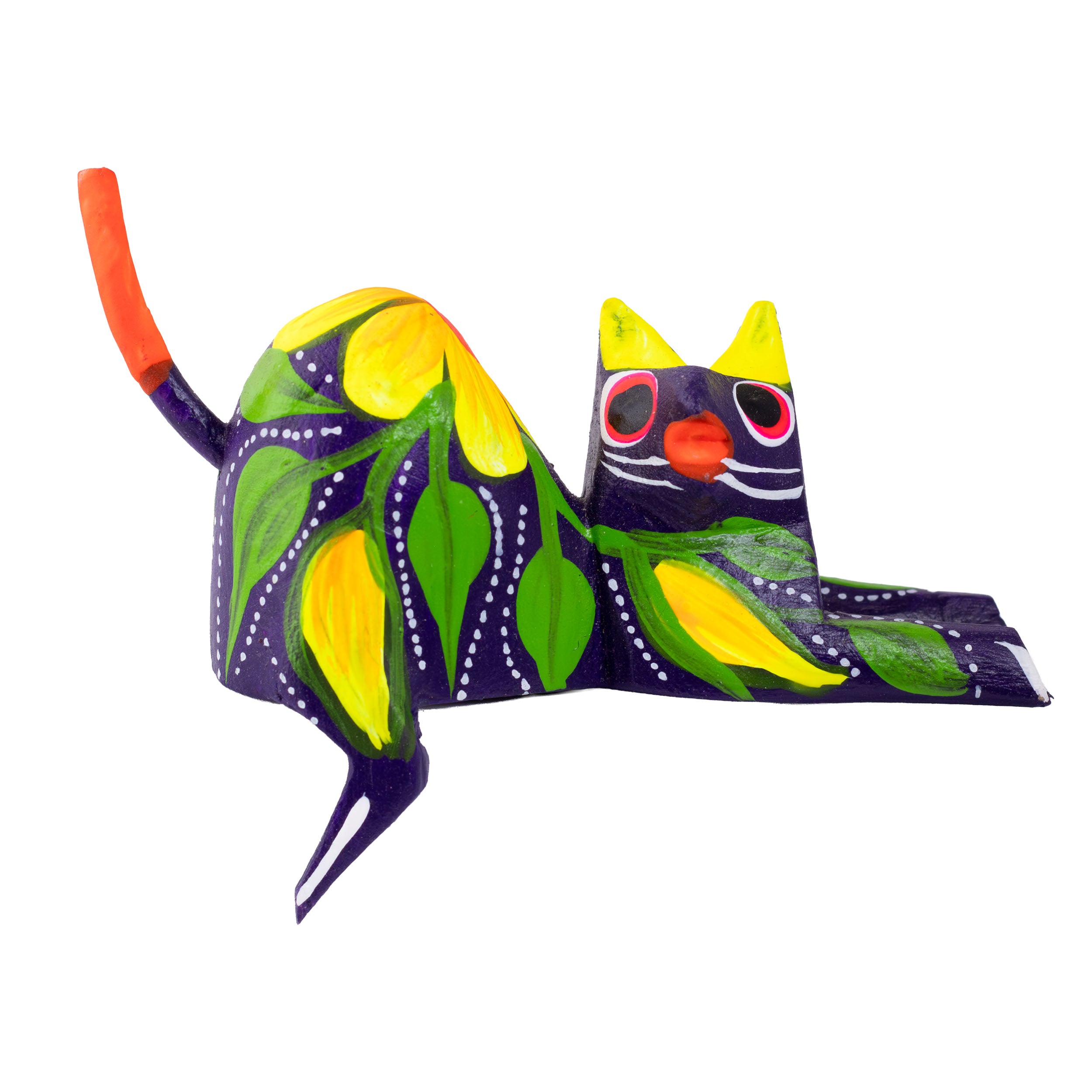 Hand Painted and Carved Hanging Cat Wooden Figurine Alebrije