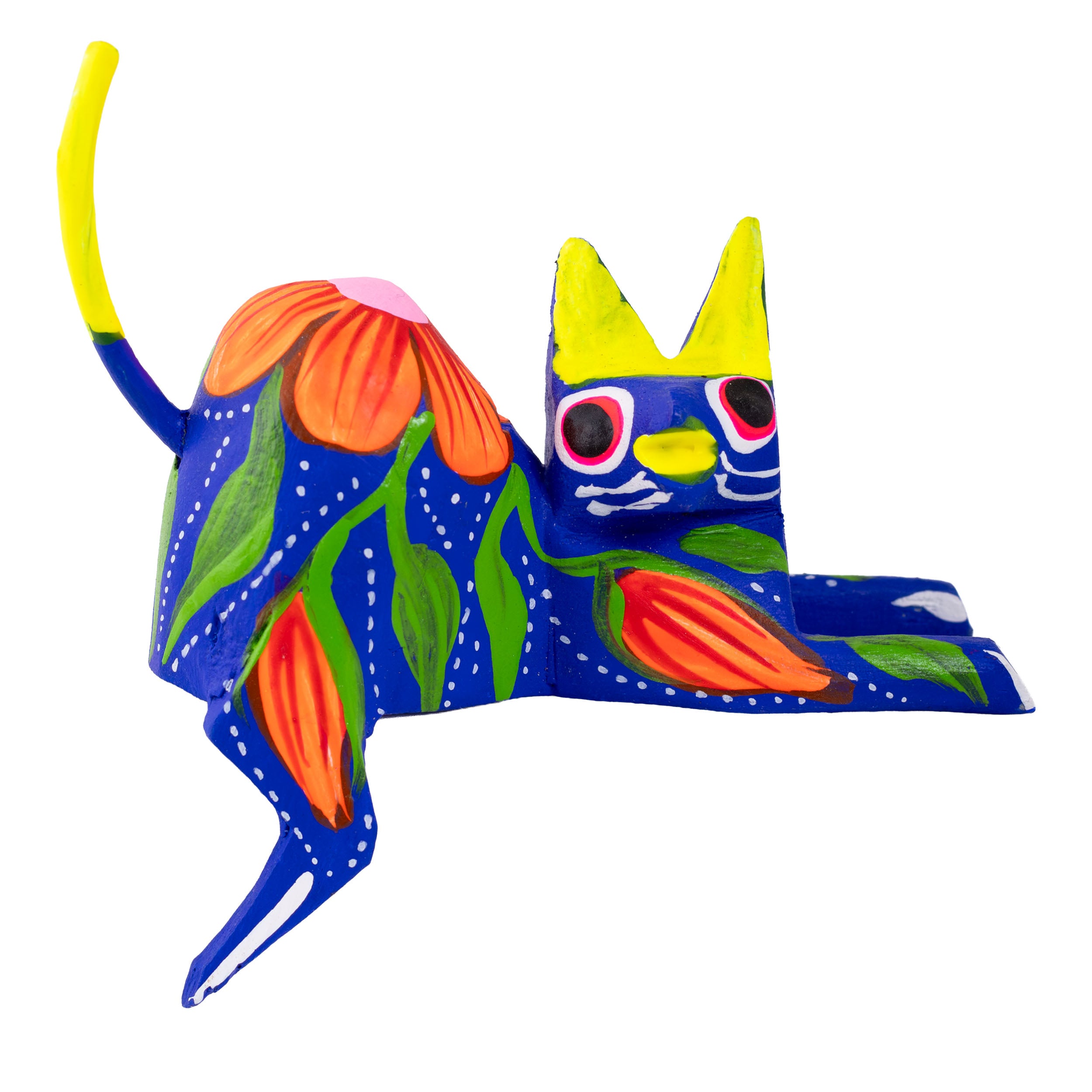 Hand Painted and Carved Hanging Cat Wooden Figurine Alebrije