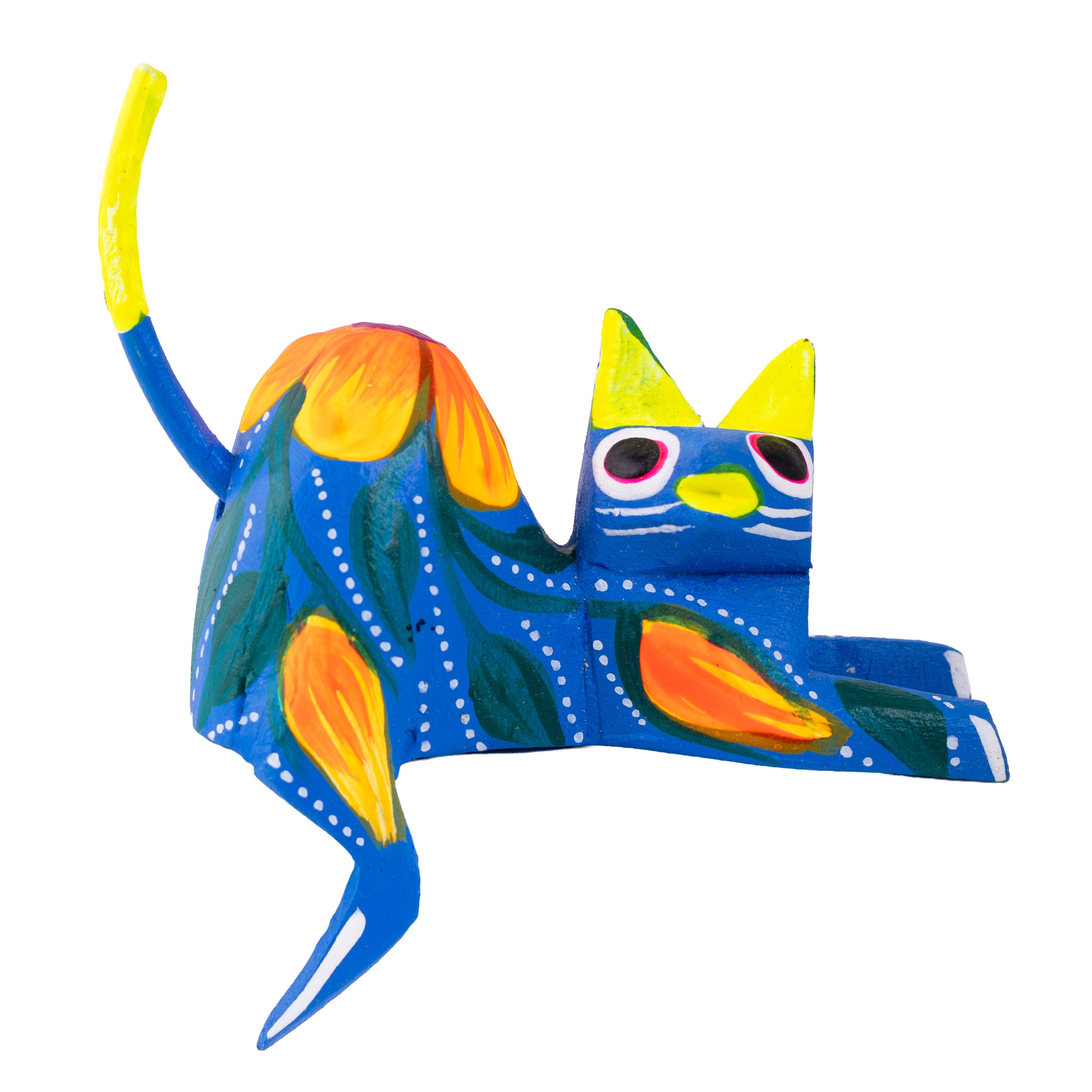 Hand Painted and Carved Hanging Cat Wooden Figurine Alebrije