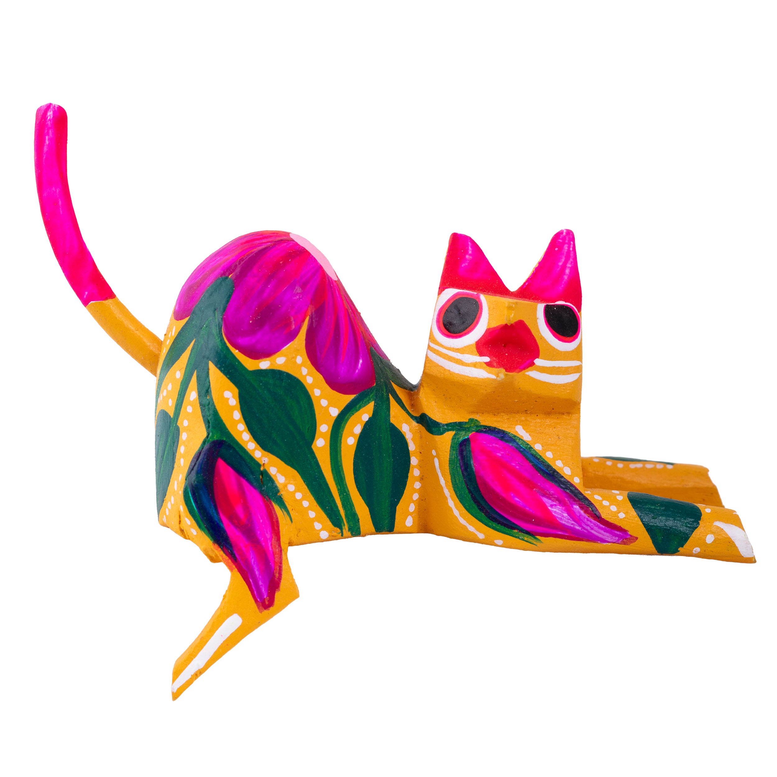 Hand Painted and Carved Hanging Cat Wooden Figurine Alebrije