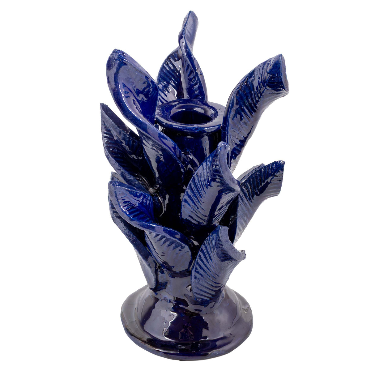 Blue Pineapple Swirling Leaves Candle Holder