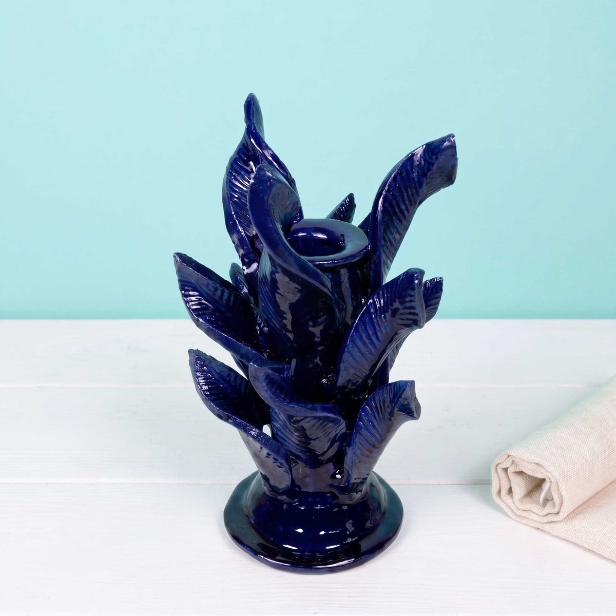 Blue Pineapple Swirling Leaves Candle Holder