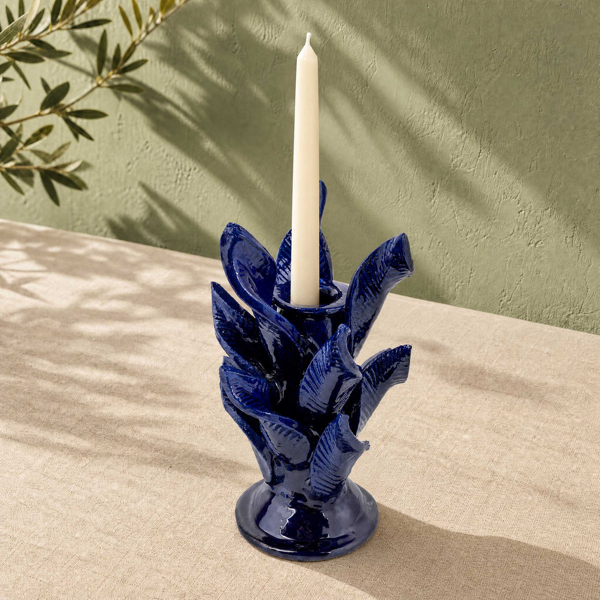 Blue Pineapple Swirling Leaves Candle Holder