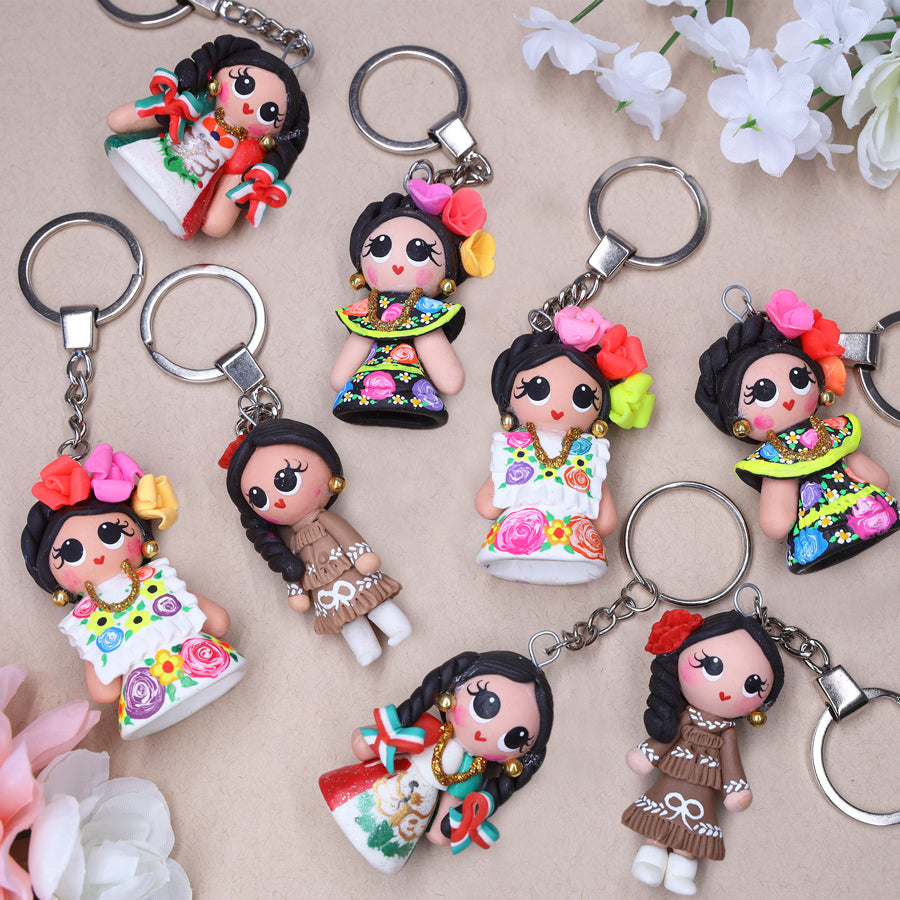 Cold Porcelain Clay Traditional Dresses Keychain Lolo Mexican