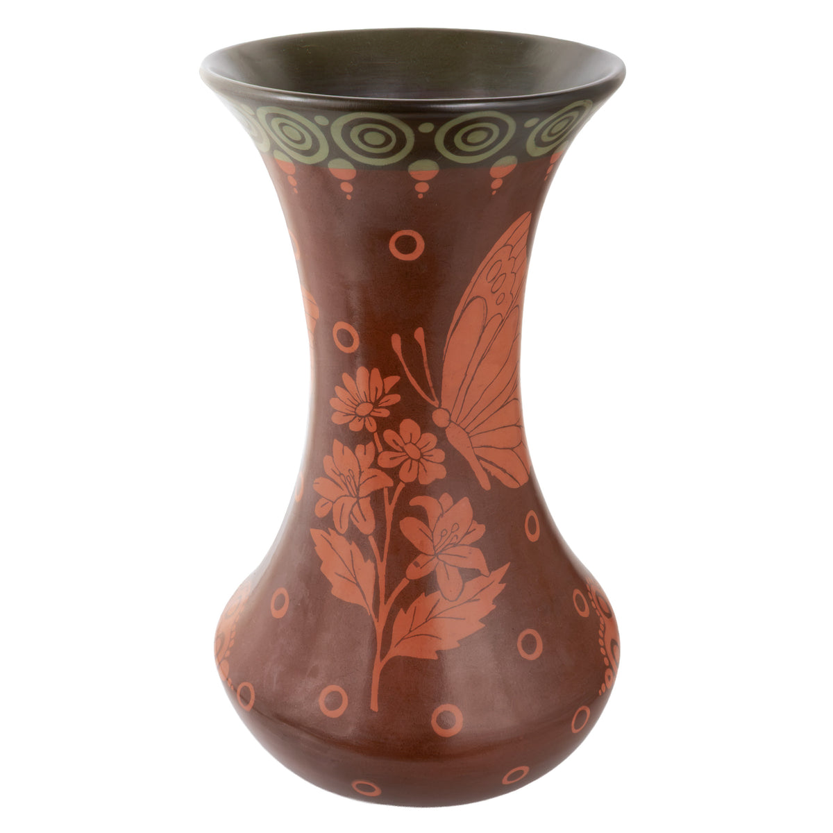 Zinapécuaro Floral Parákata Hourglass Ceramic Vase