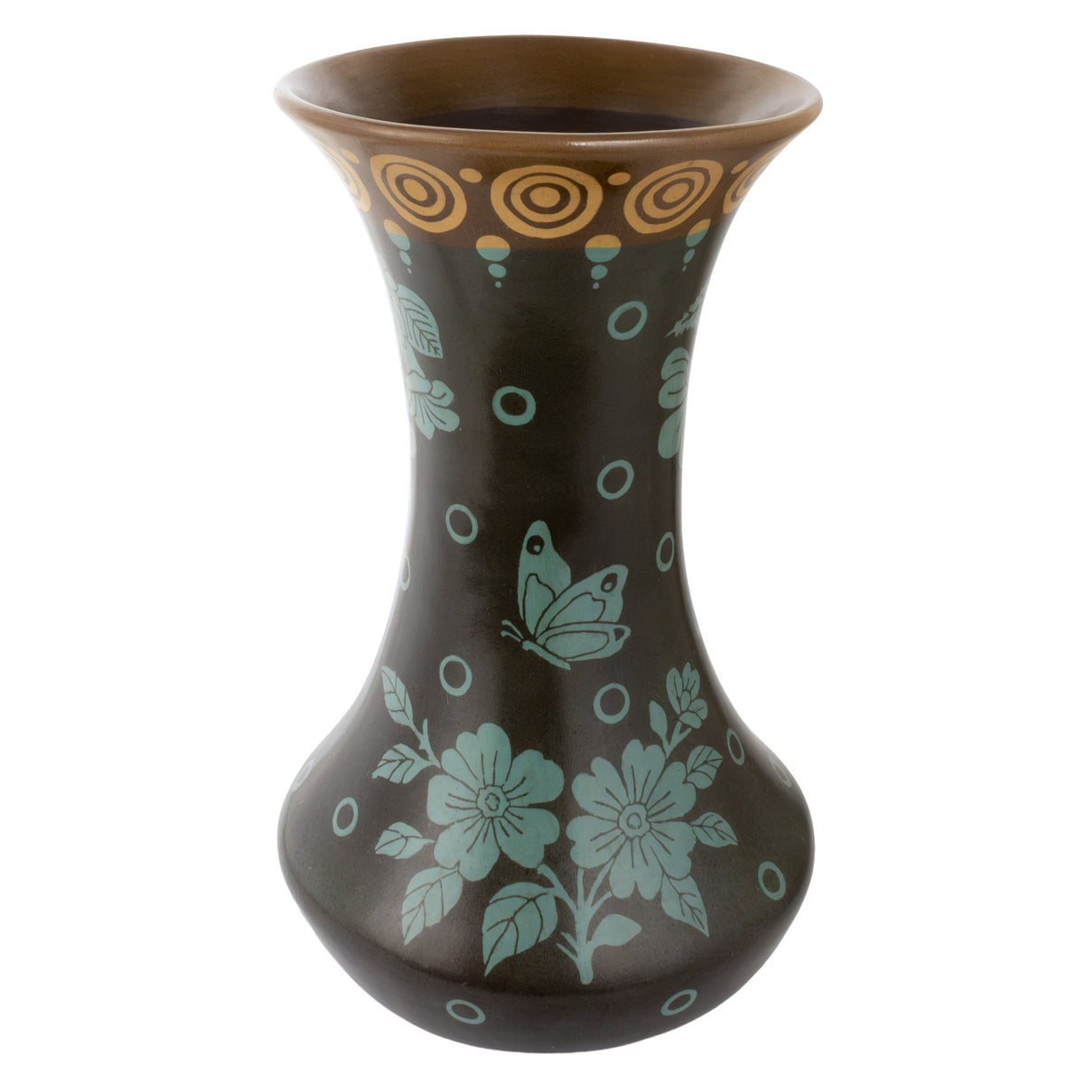 Zinapécuaro Floral Parákata Hourglass Ceramic Vase