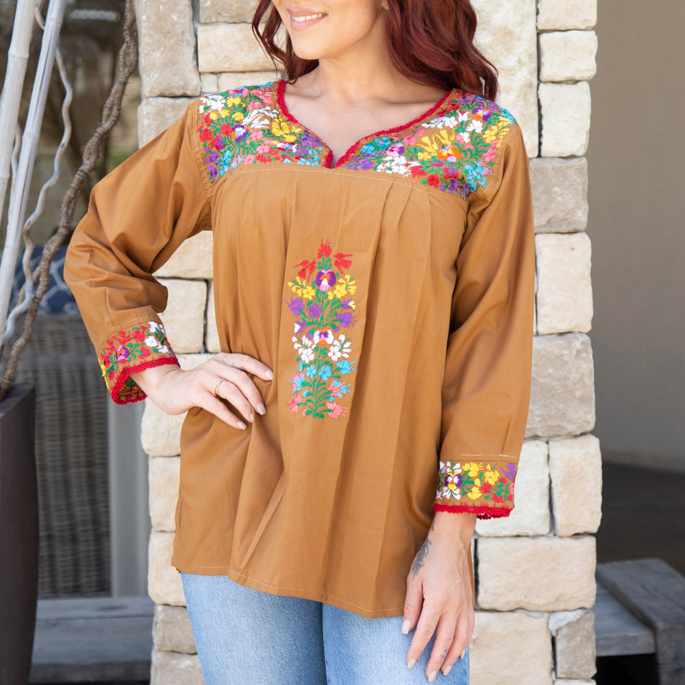 Camila Hand-Embroidered 3/4 Sleeve Blouse