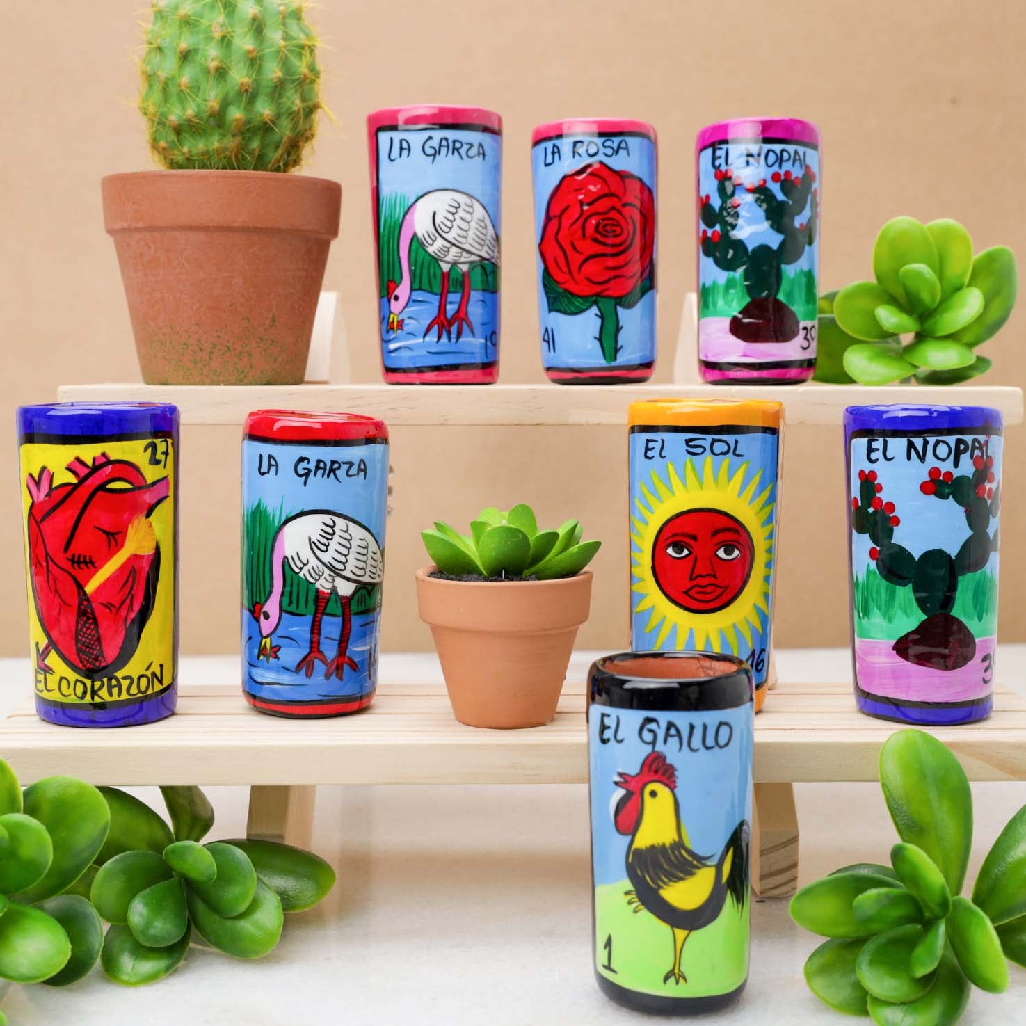 Lotería Hand-painted Clay Shot Glass