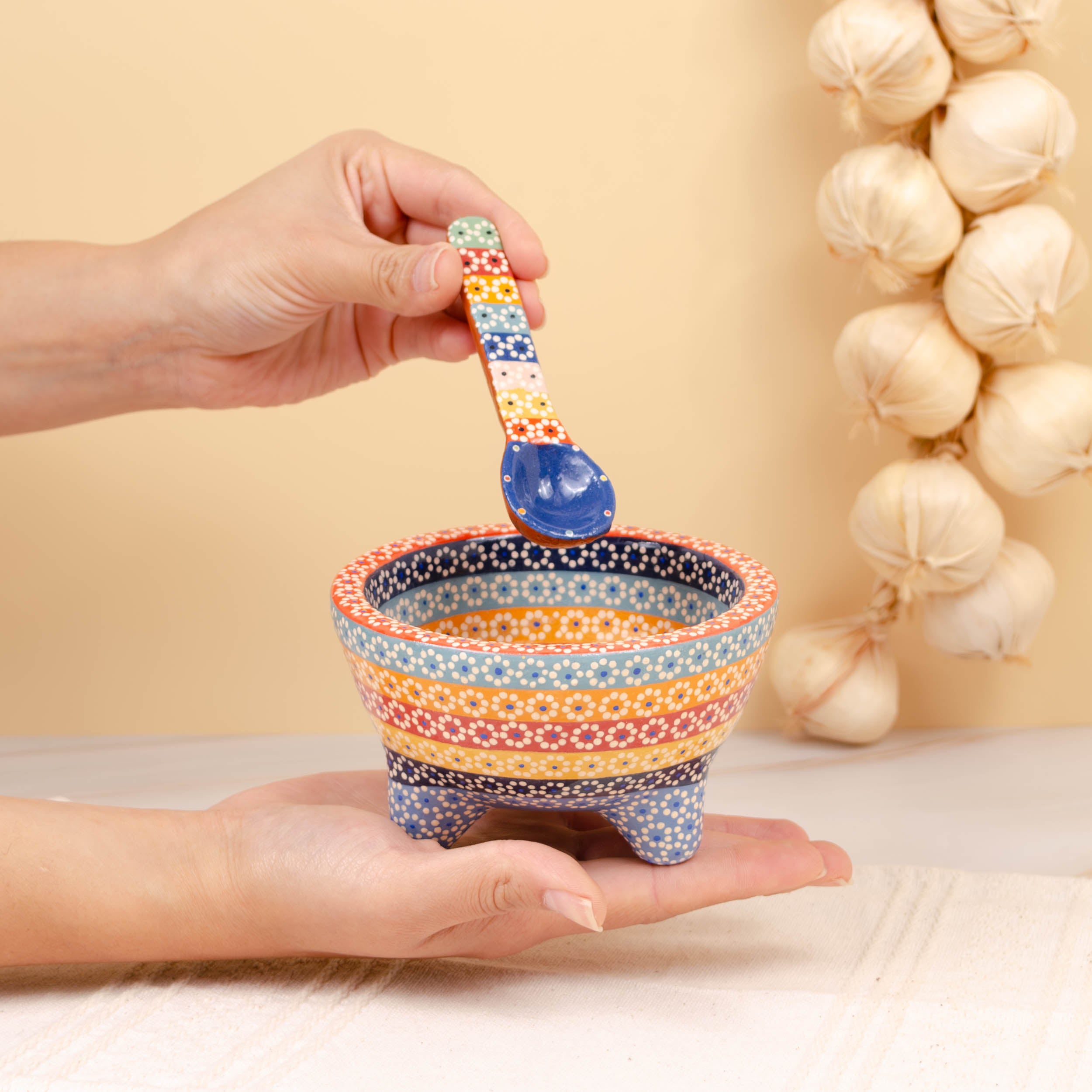 Small Capula Molcajete Clay Bowl and Matching Spoon