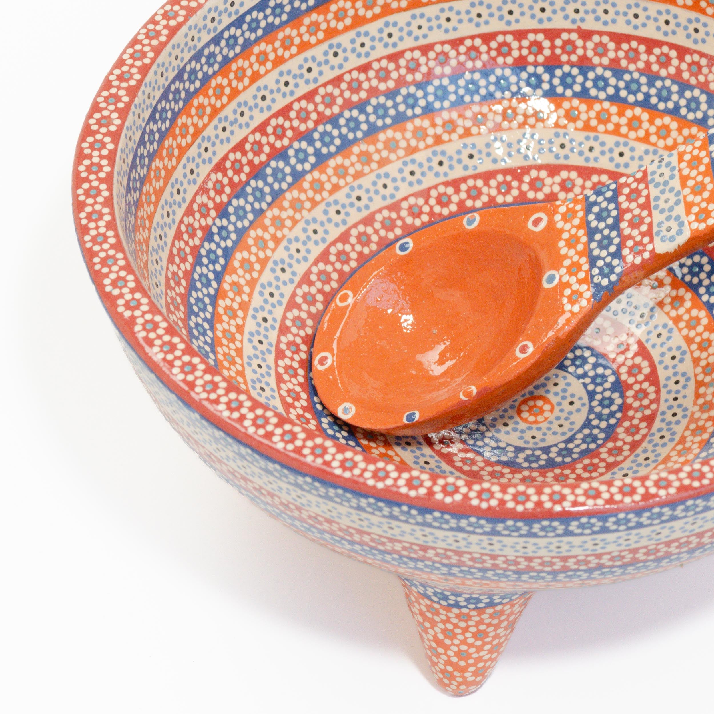 Large Capula Clay Molcajete Bowl and Matching Spoon