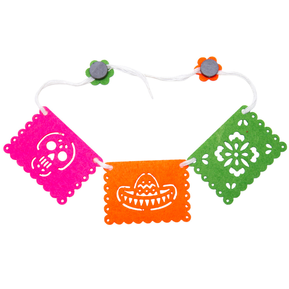 Día de Los Muertos Felt Mini Papel Picado Banner Magnet