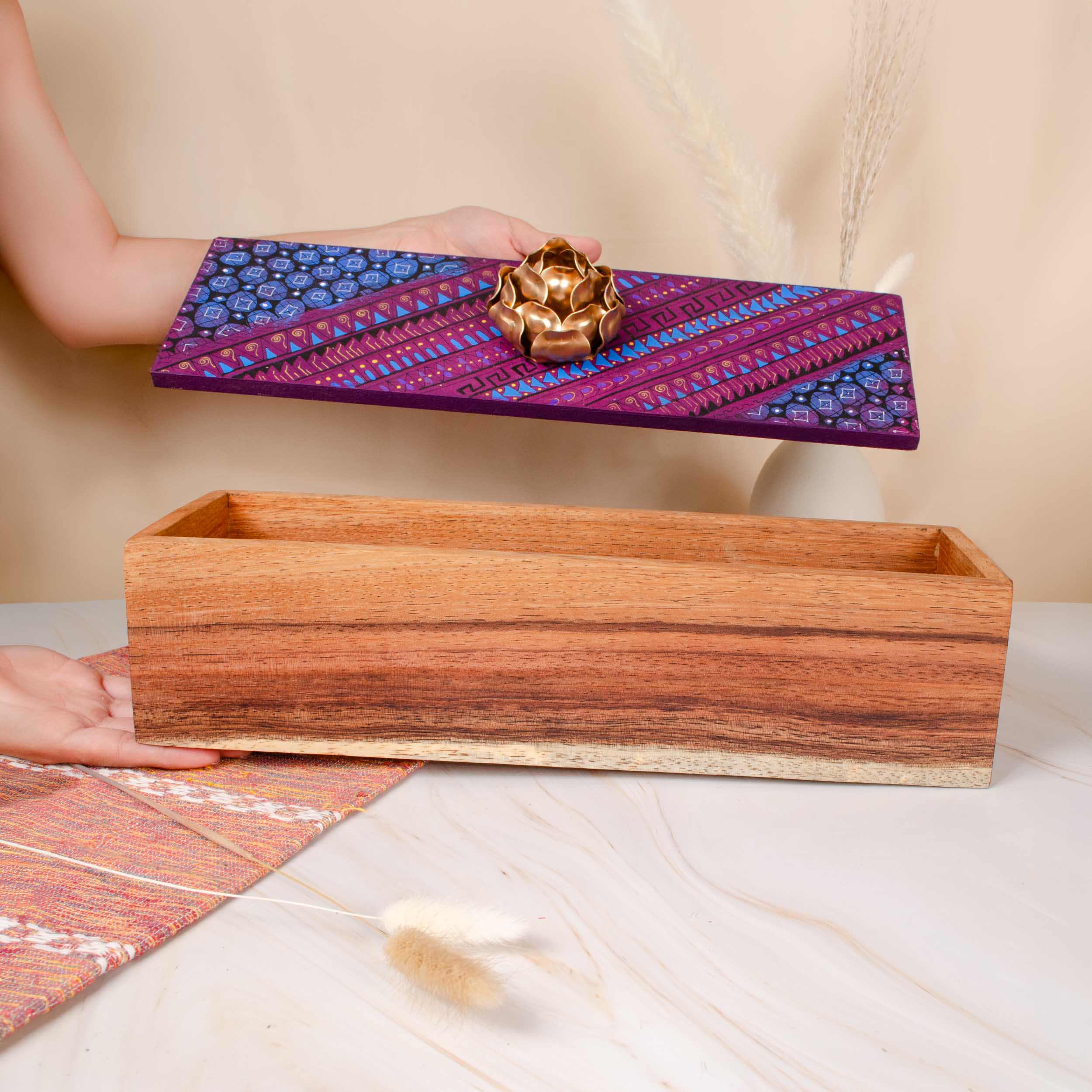 Hand-Painted Parota Solid Wood Tea Organizer
