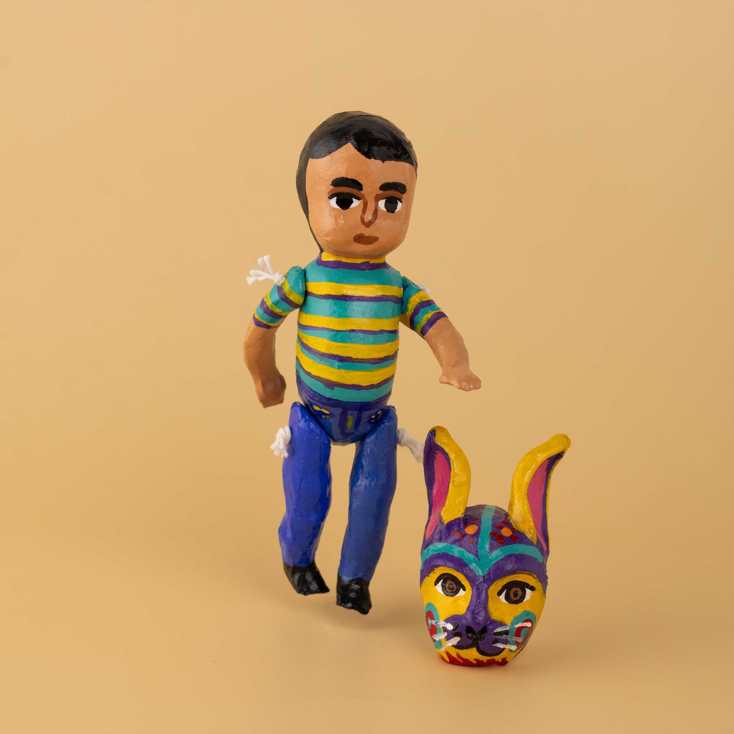 Papier Mache Nahuales Dolls Spirit Animals with Mask