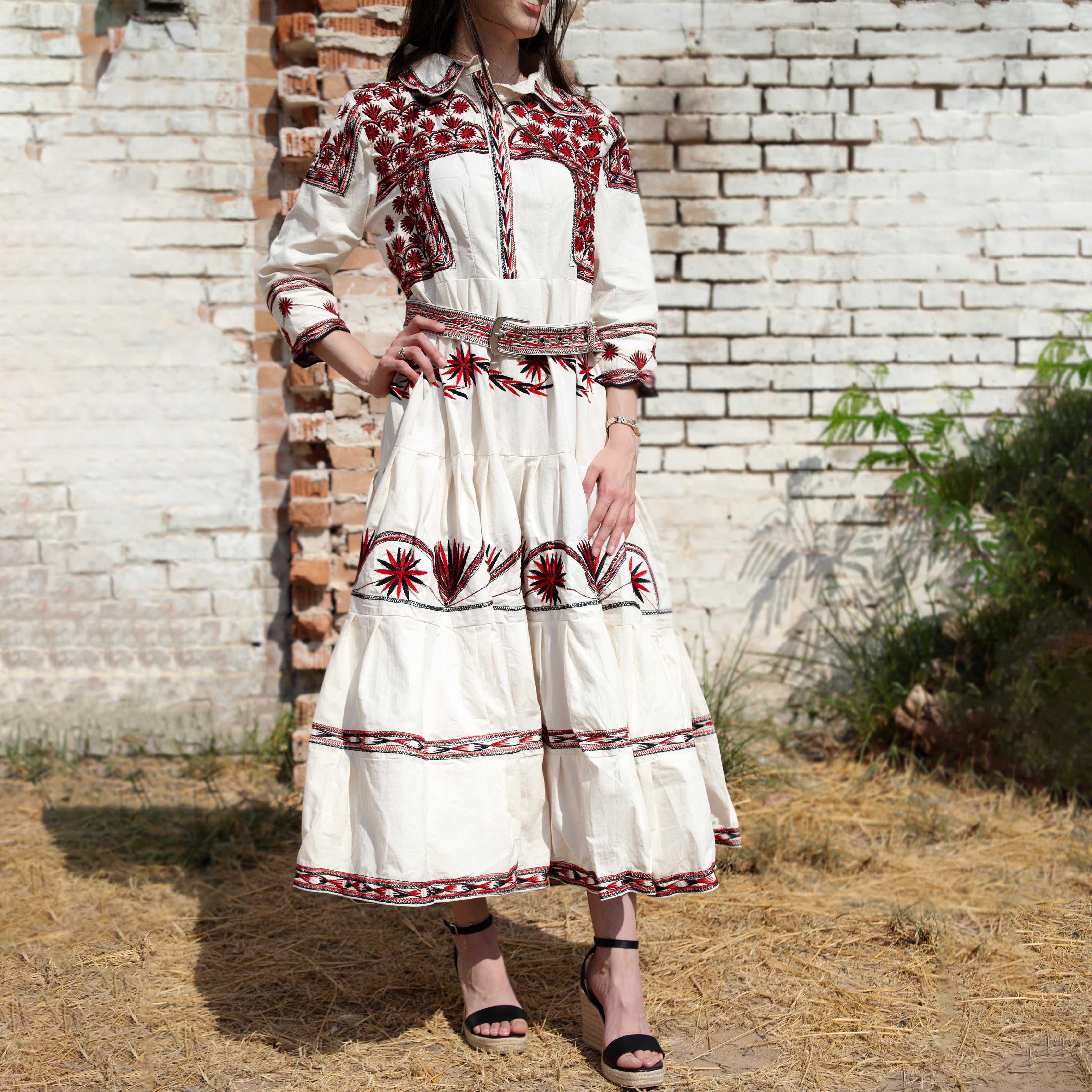 Cohpc Button up Maxi Tiered Dress