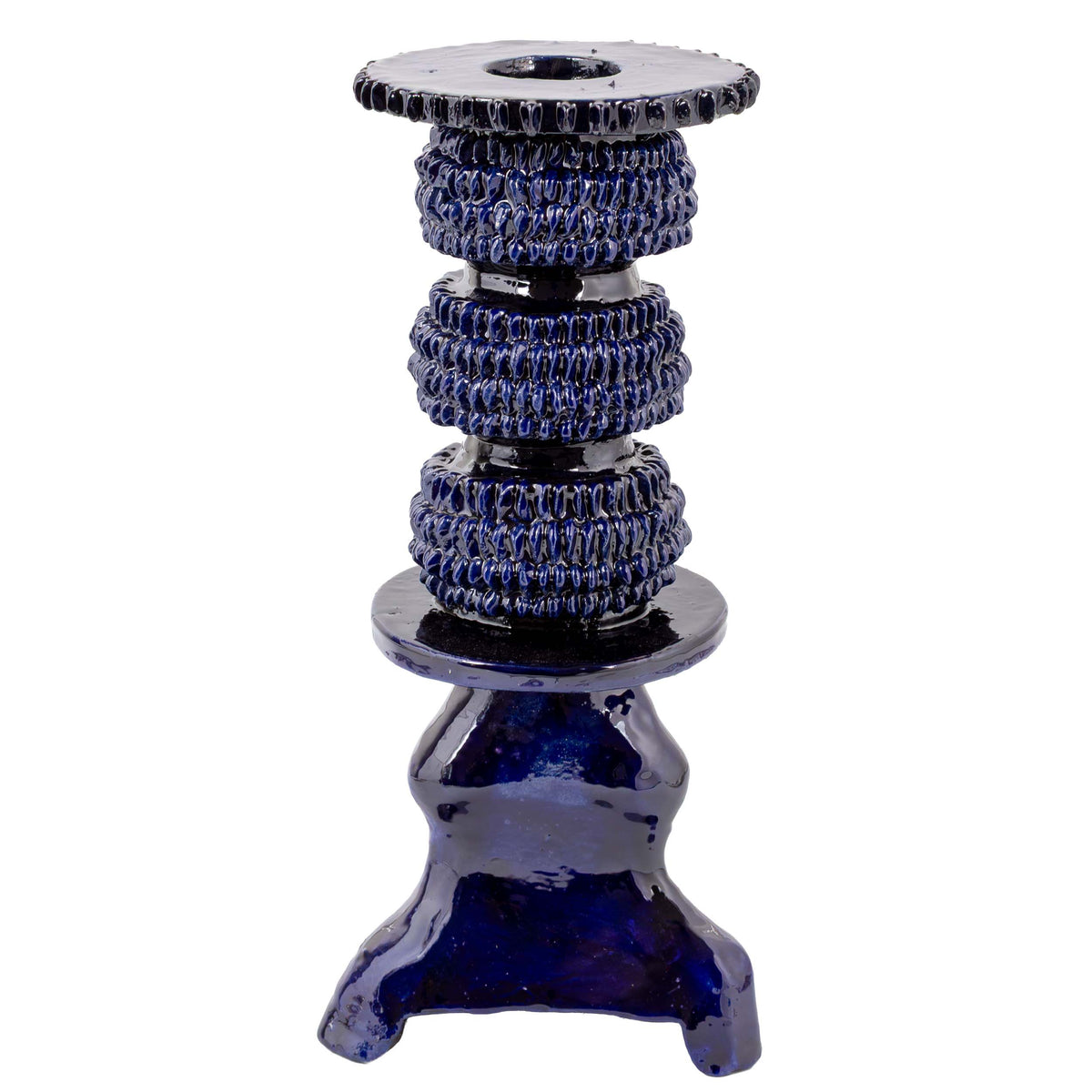 Medium Blue Barro Vidriado Candle Holder