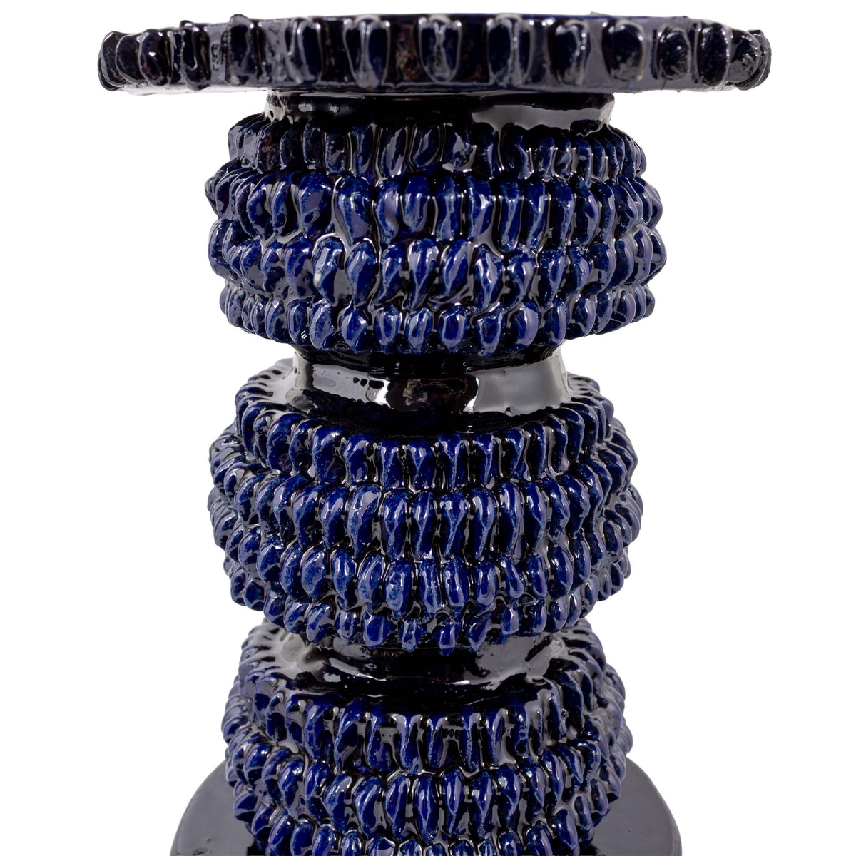 Medium Blue Barro Vidriado Candle Holder