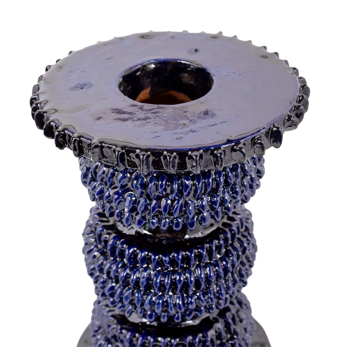 Medium Blue Barro Vidriado Candle Holder