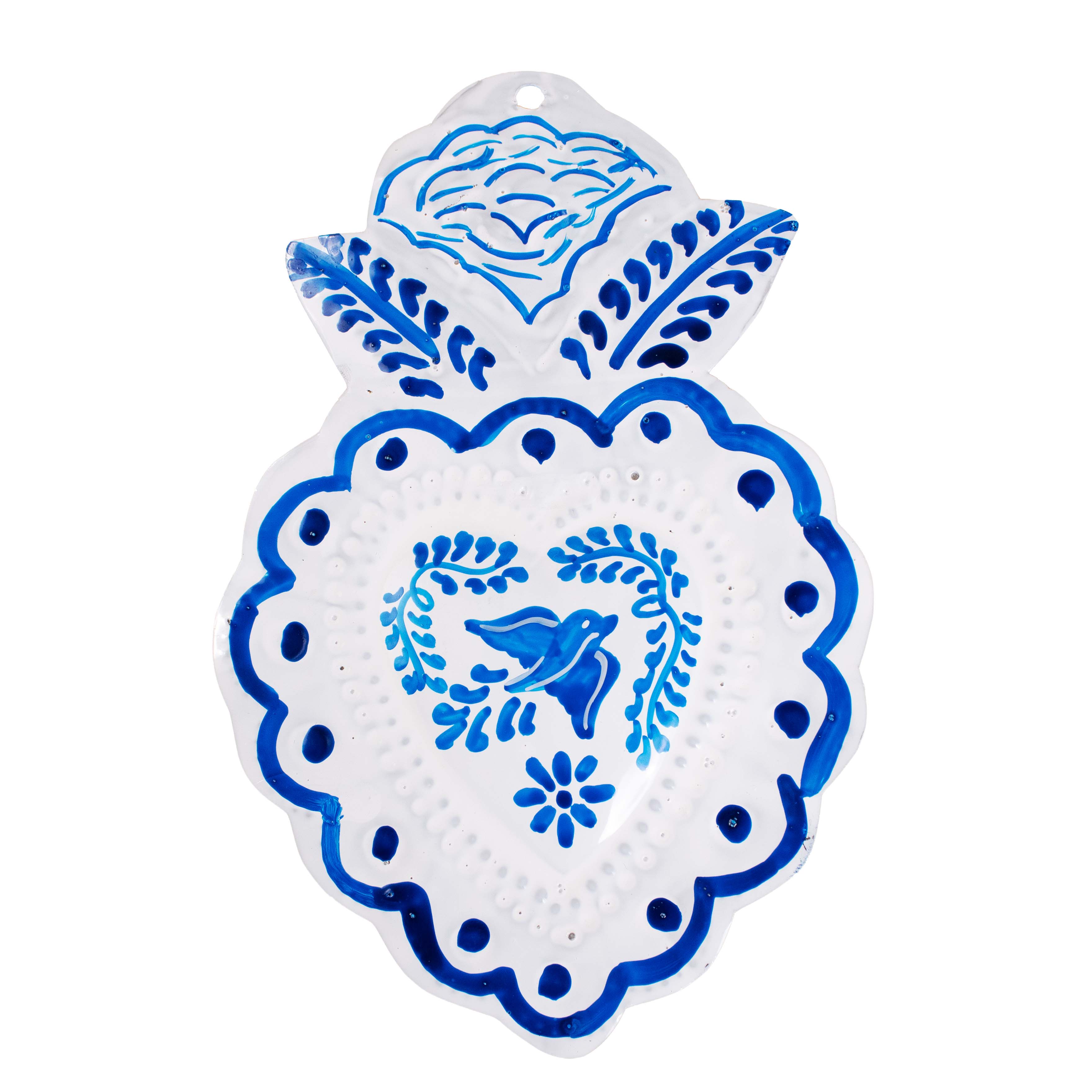 "Talavera" Mexican Milagro Tin Heart