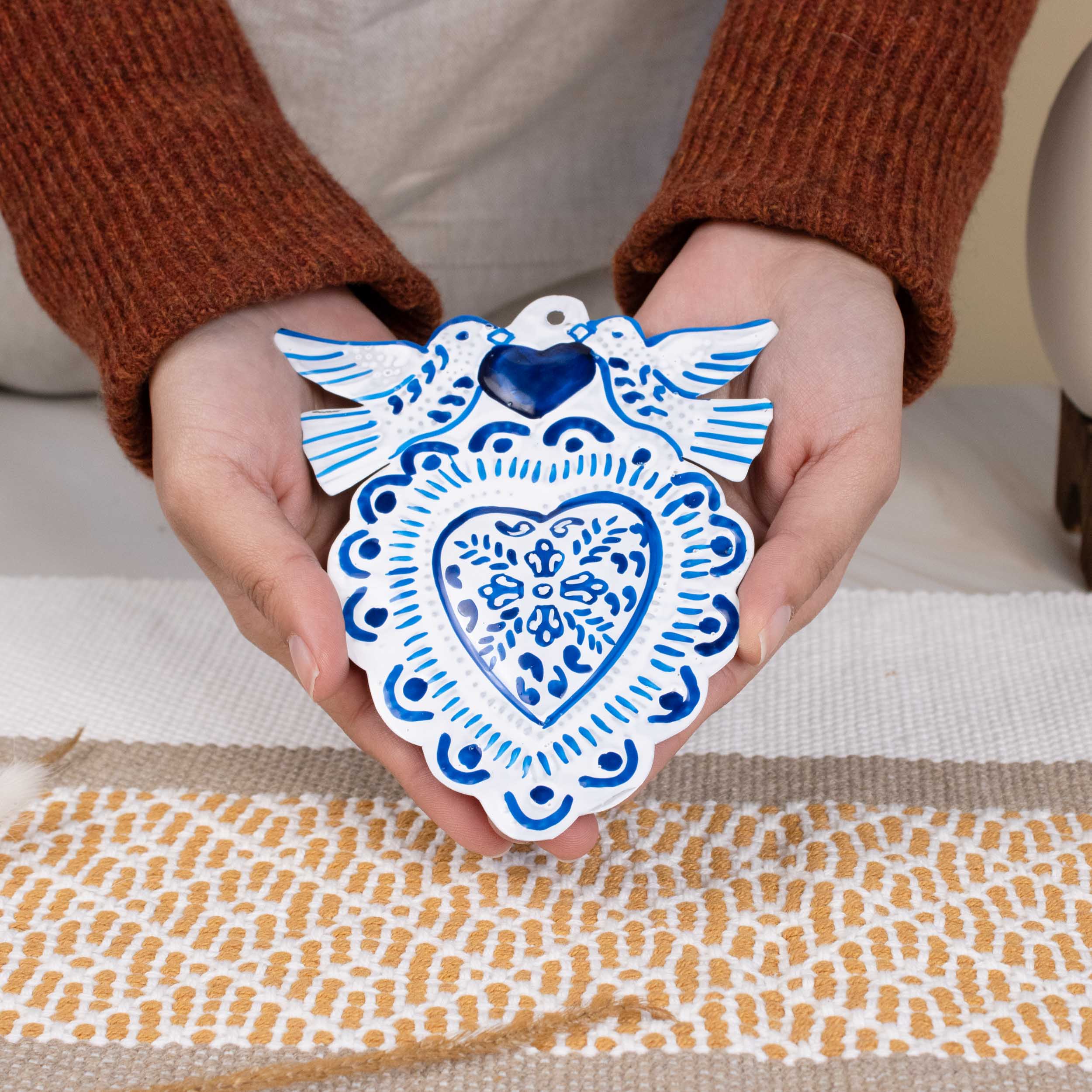 "Talavera" Mexican Milagro Tin Heart