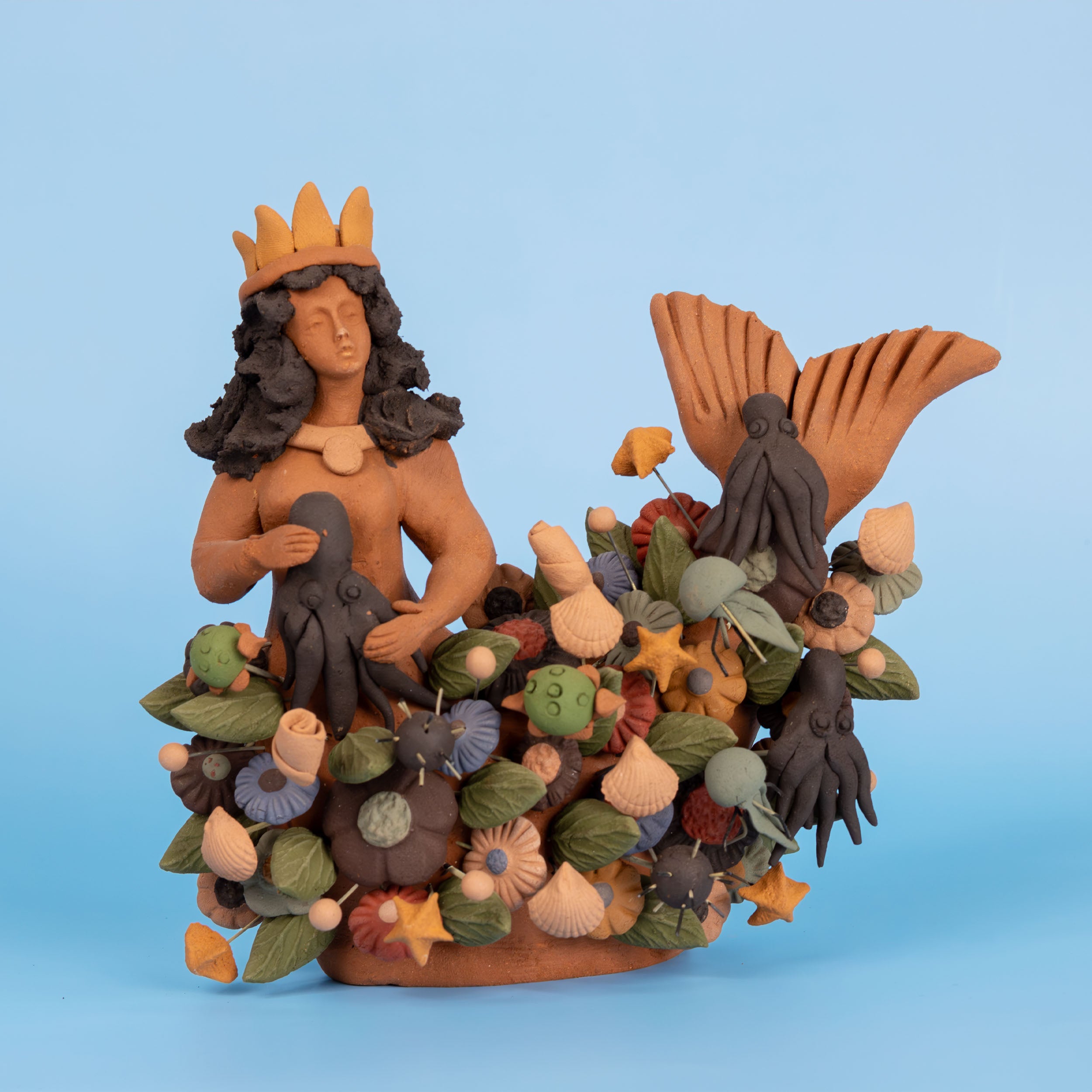 Tlanchana Barro Pigmentado Mermaid Clay Sculpture