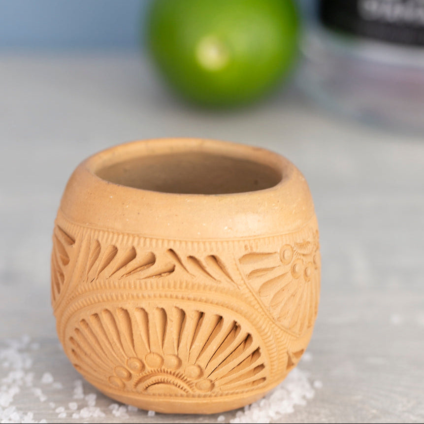 Natural Clay Carved Mezcal Shot Glass