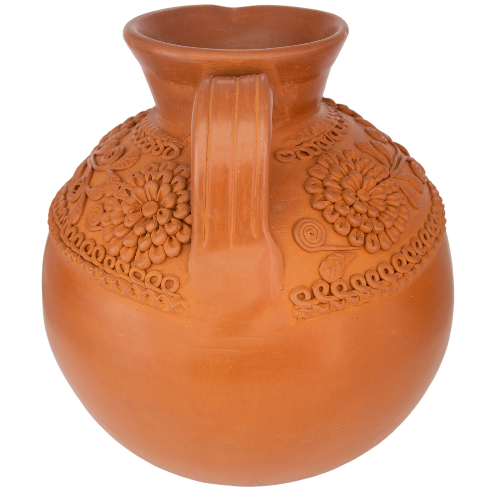 Award-Winning Patamban Natural Clay Cántaro Vase with Flowers