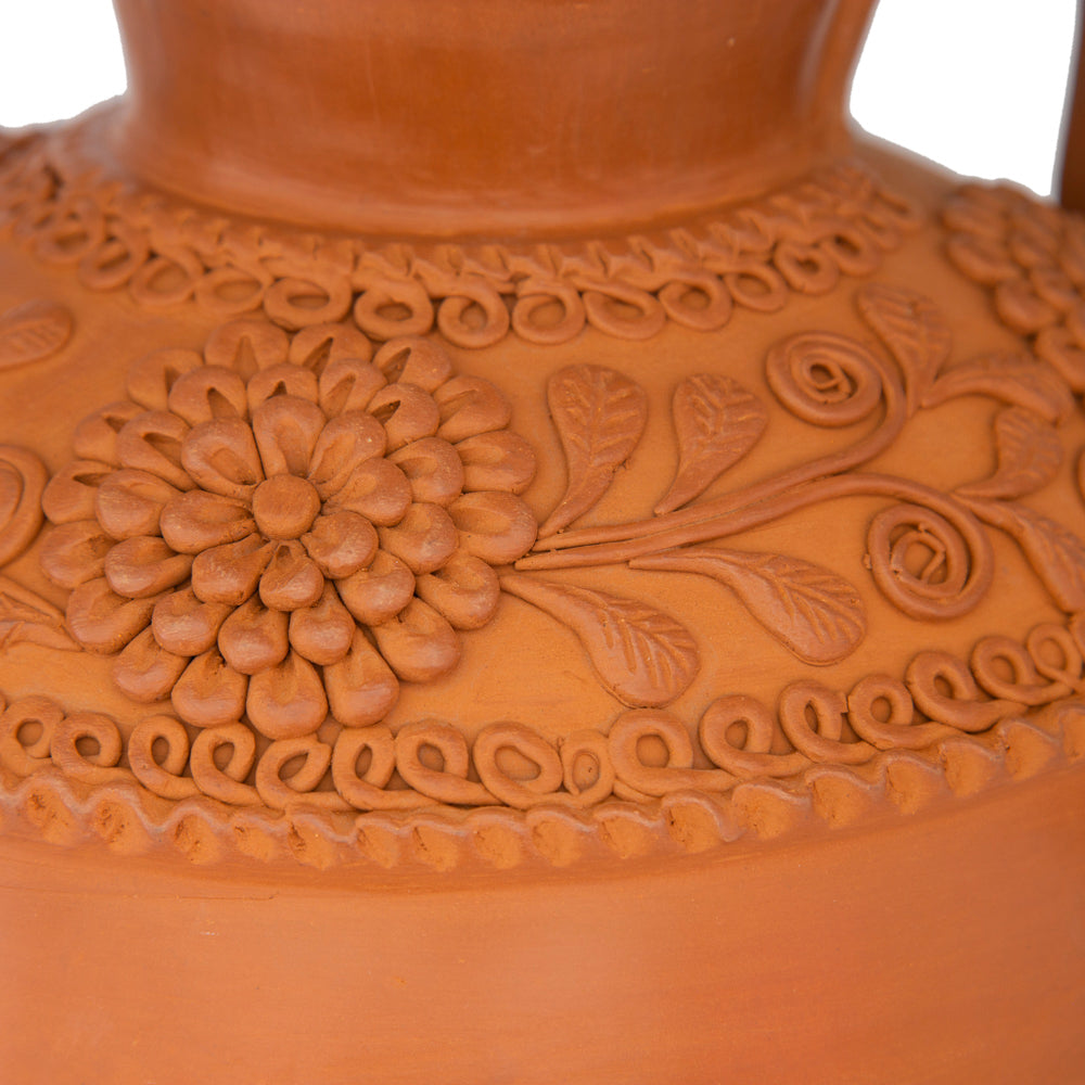Award-Winning Patamban Natural Clay Cántaro Vase with Flowers