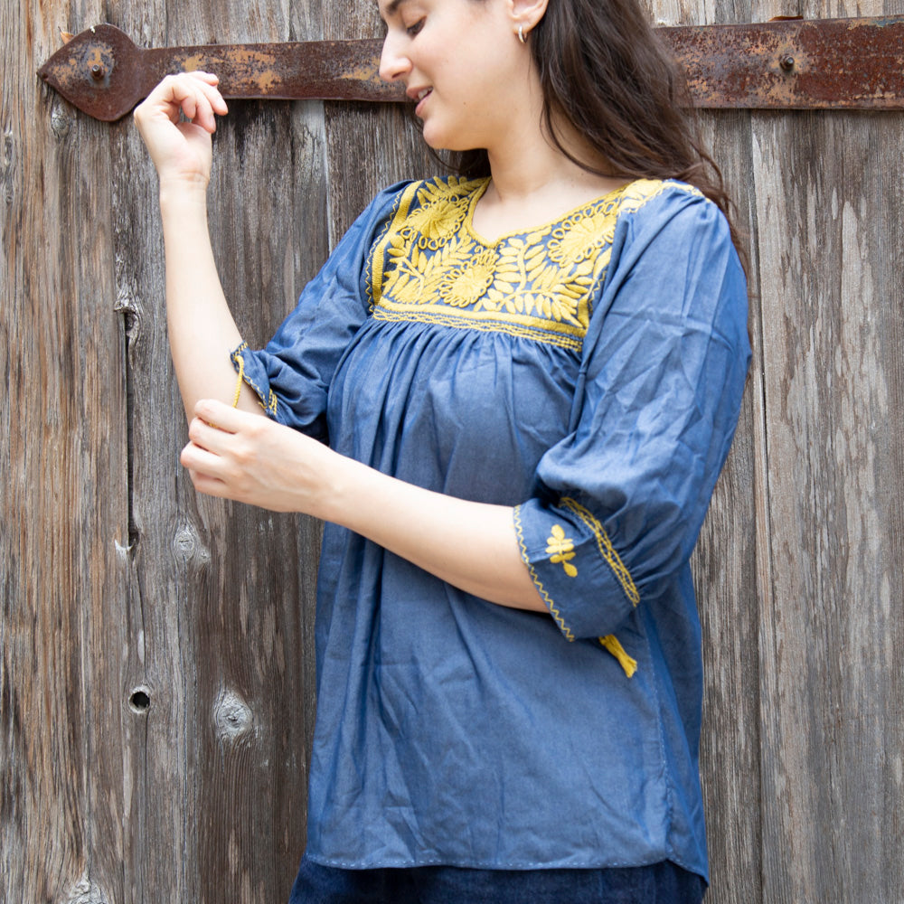 Carranza 3/4 Sleeve Embroidered Blouse