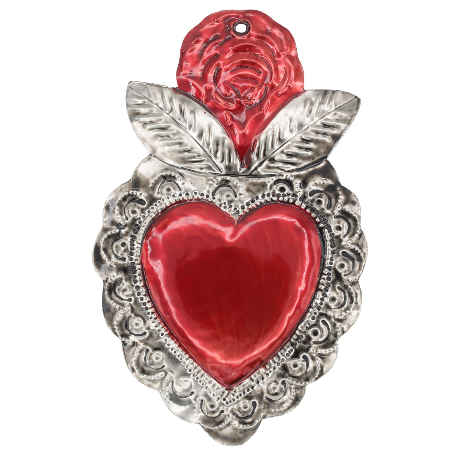 Large Mexican Crown Milagro Tin Hearts