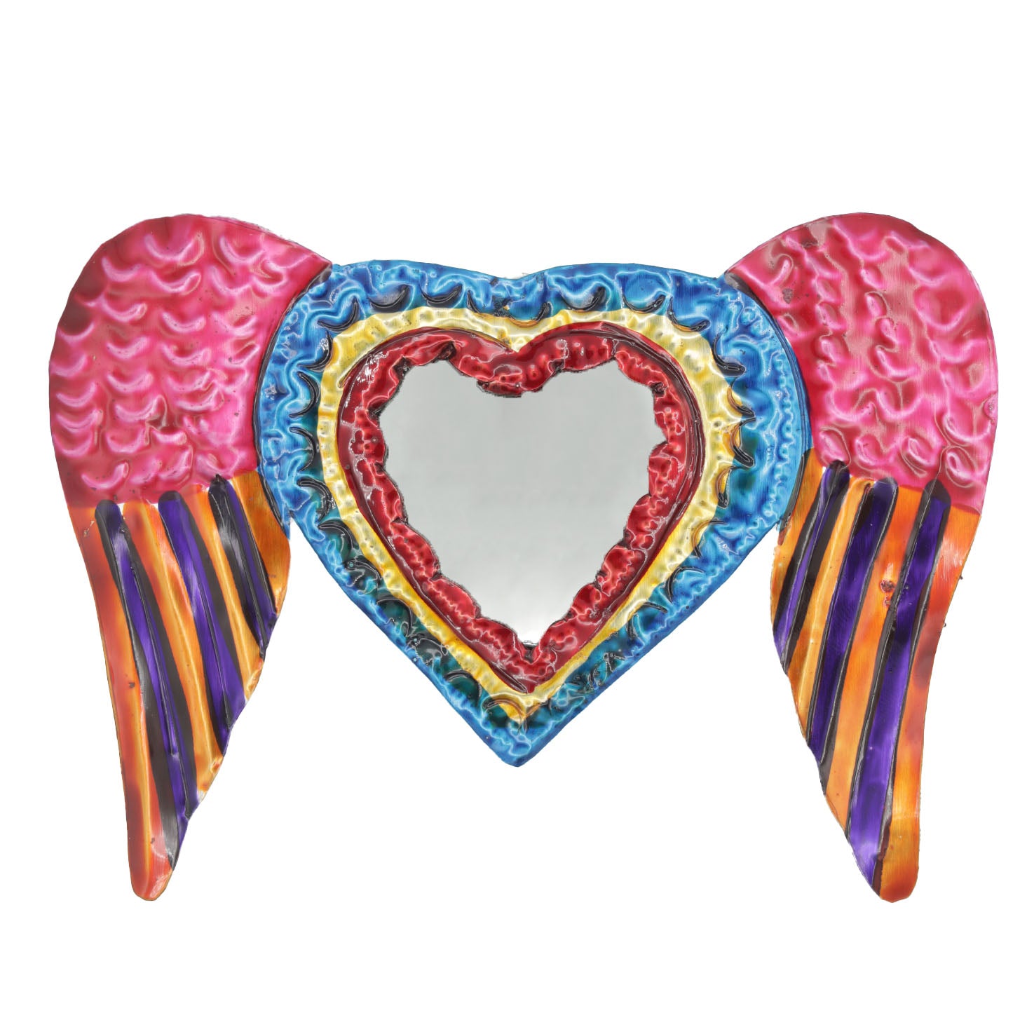 Medium Mexican Winged Milagro Tin Heart with Mirror