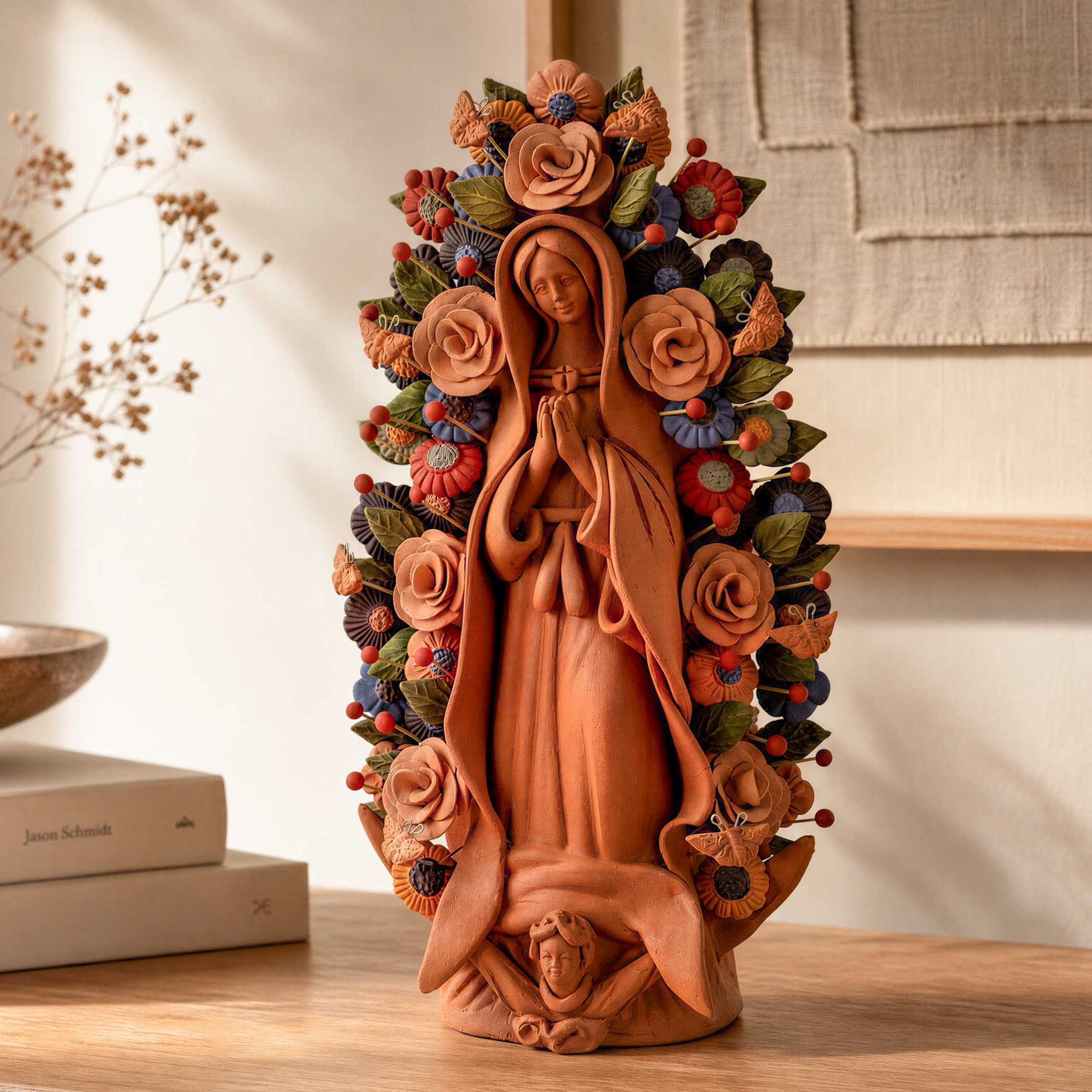 Virgen de Guadalupe Barro Pigmentado Clay Sculpture