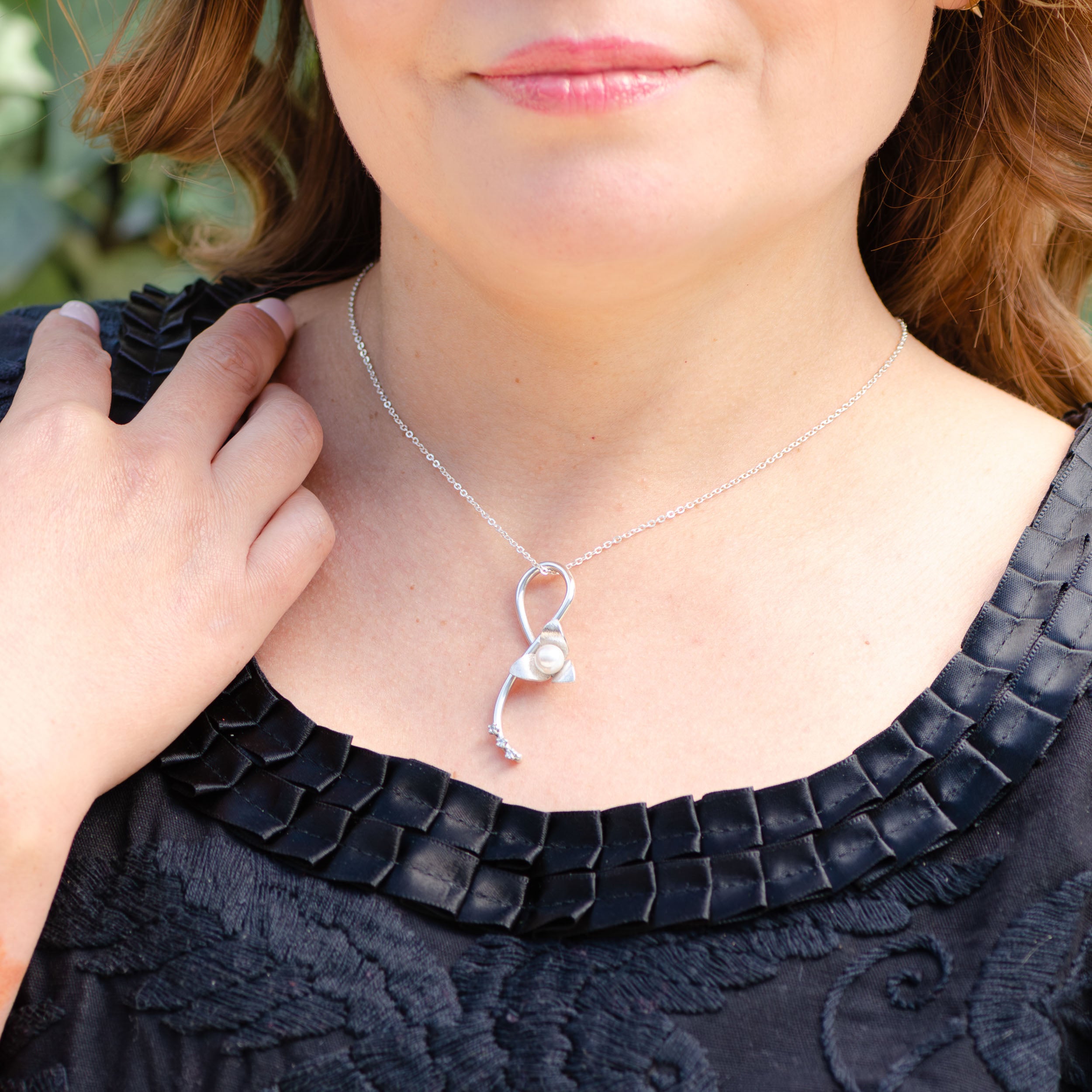 Sterling Silver Eternal Flower Faux Pearl Necklace