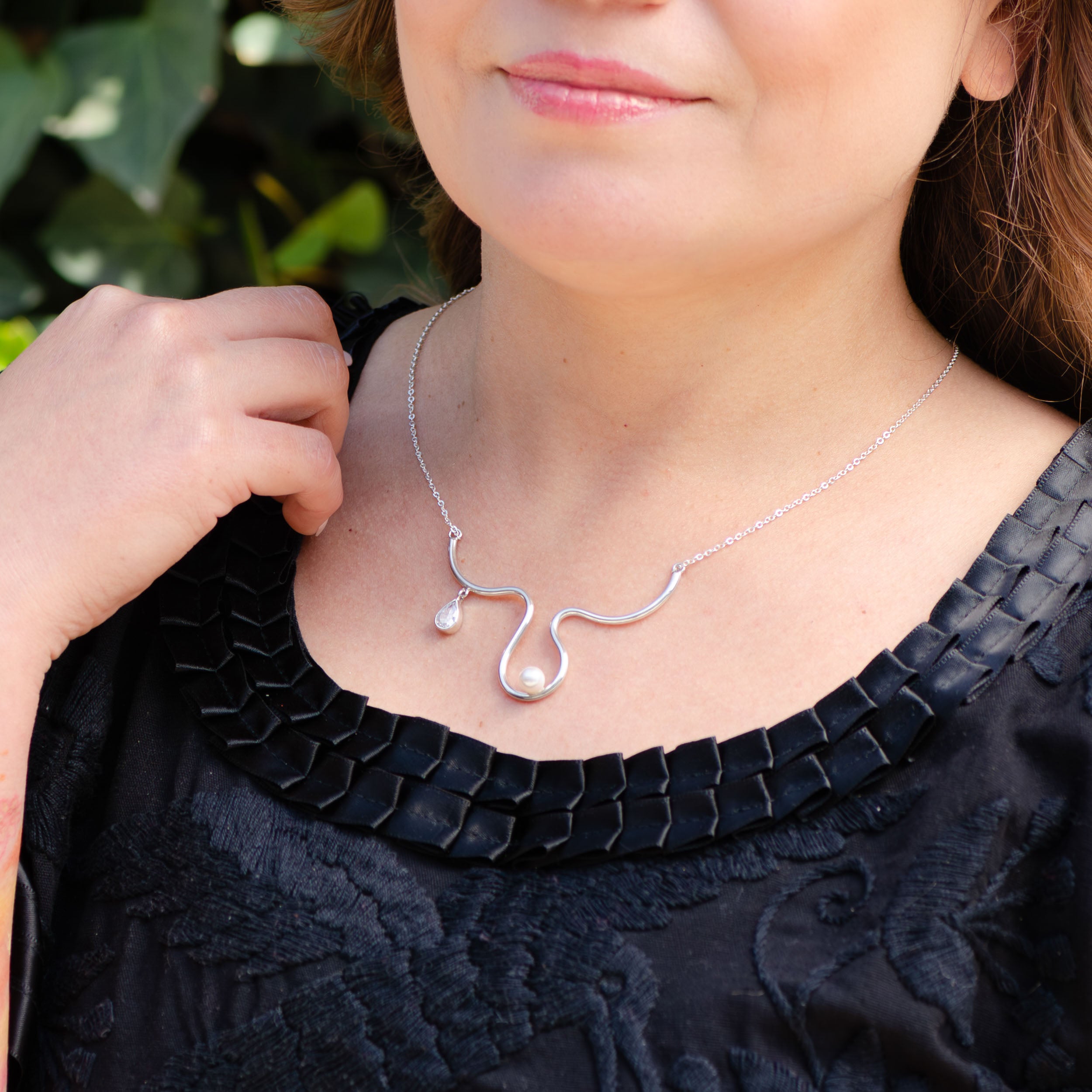 Sterling Silver Faux Pearl in the Waves