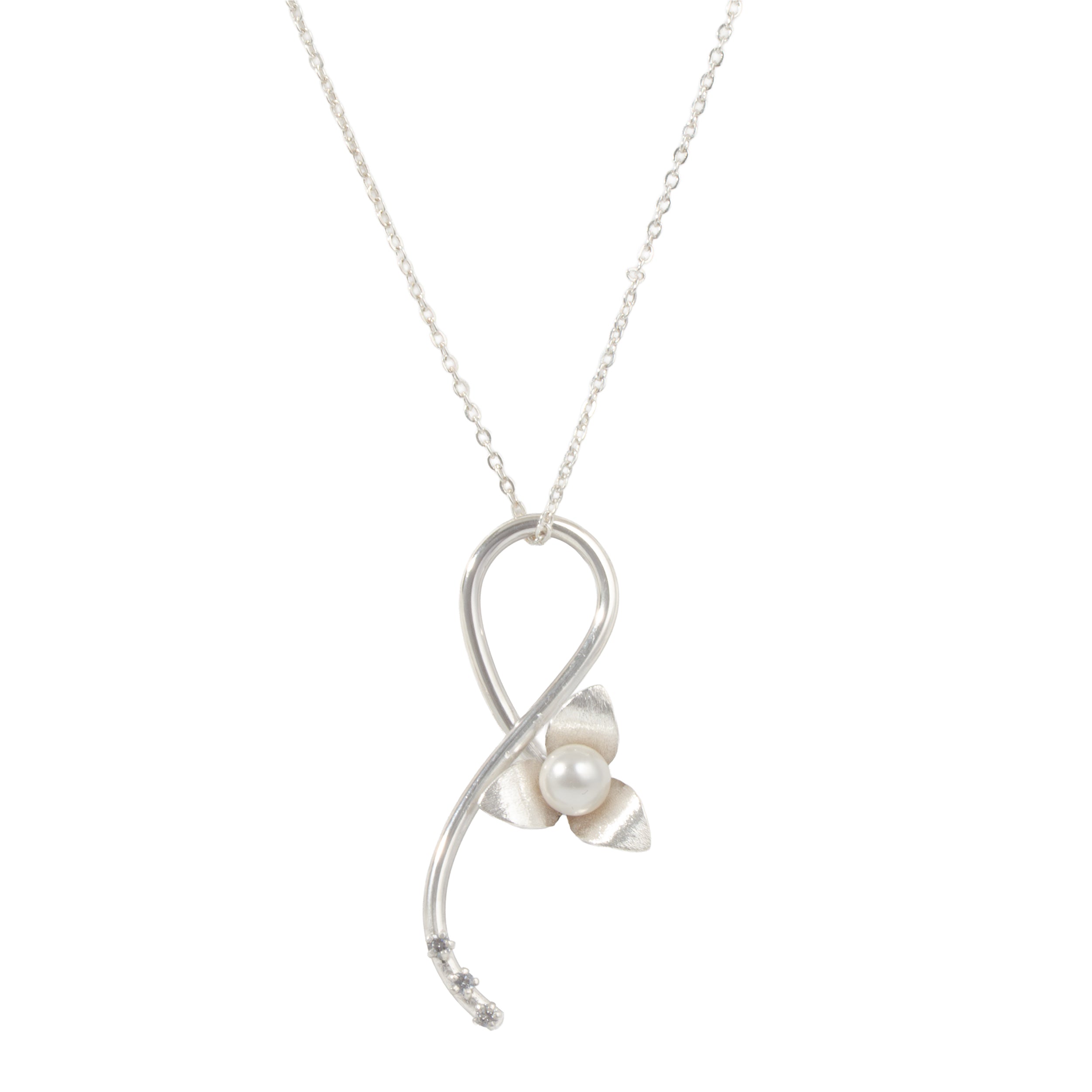 Sterling Silver Eternal Flower Faux Pearl Necklace