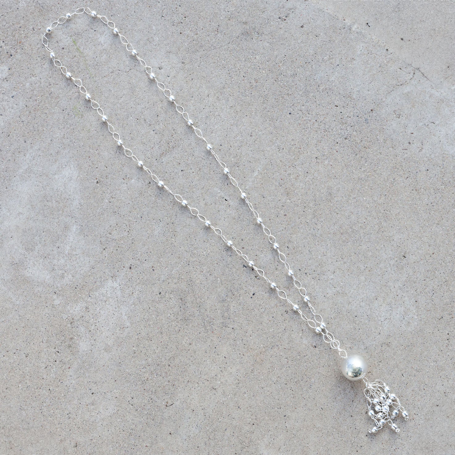 Sterling Silver Ball Chain and Tassel Long Necklace