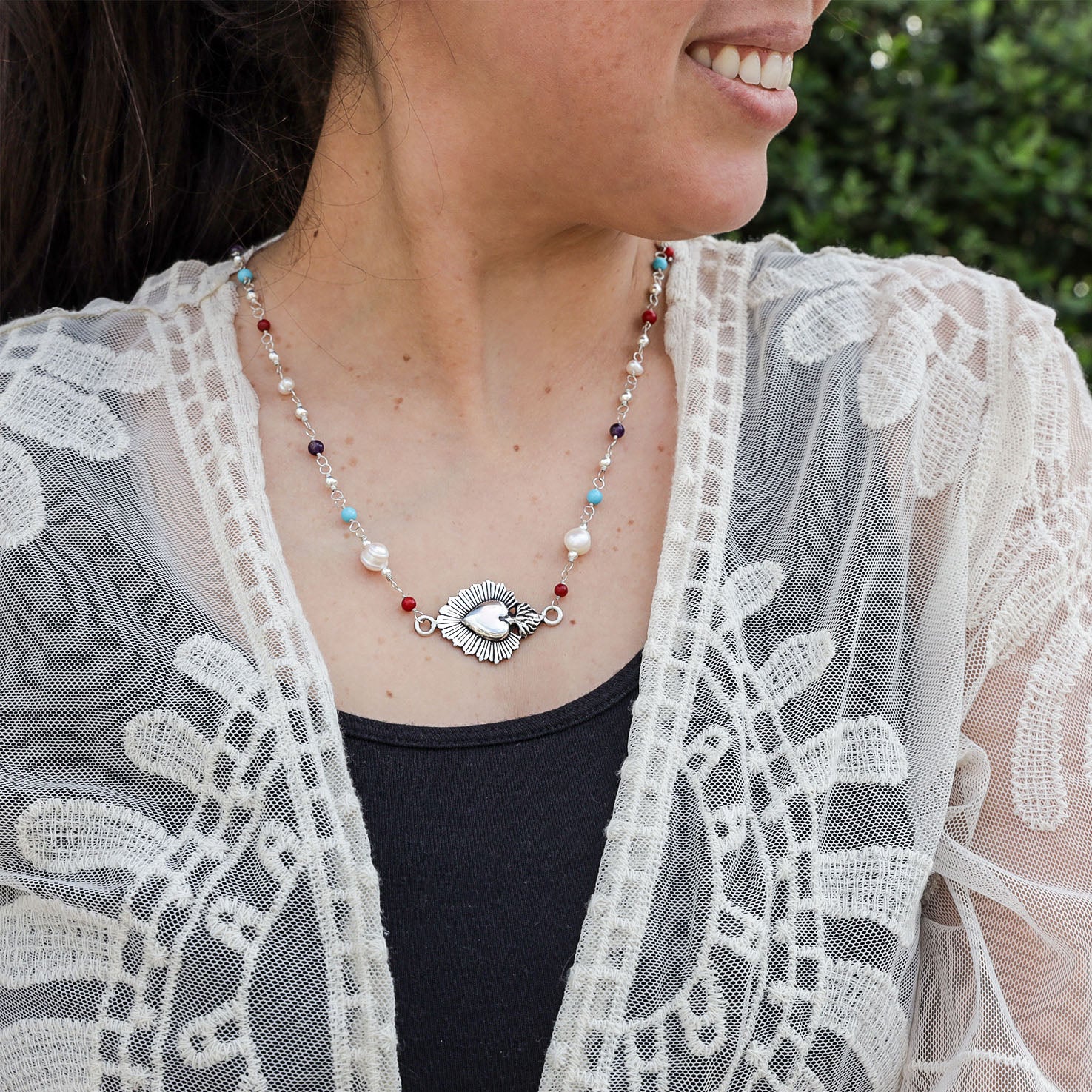 Sterling Silver Sacred Heart Necklace