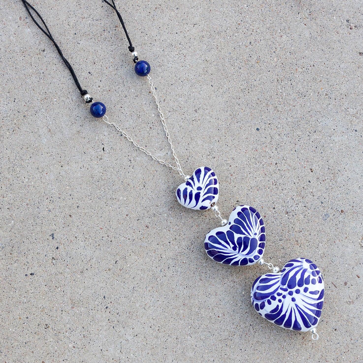 Sterling Silver Triple Corazón Talavera Necklace