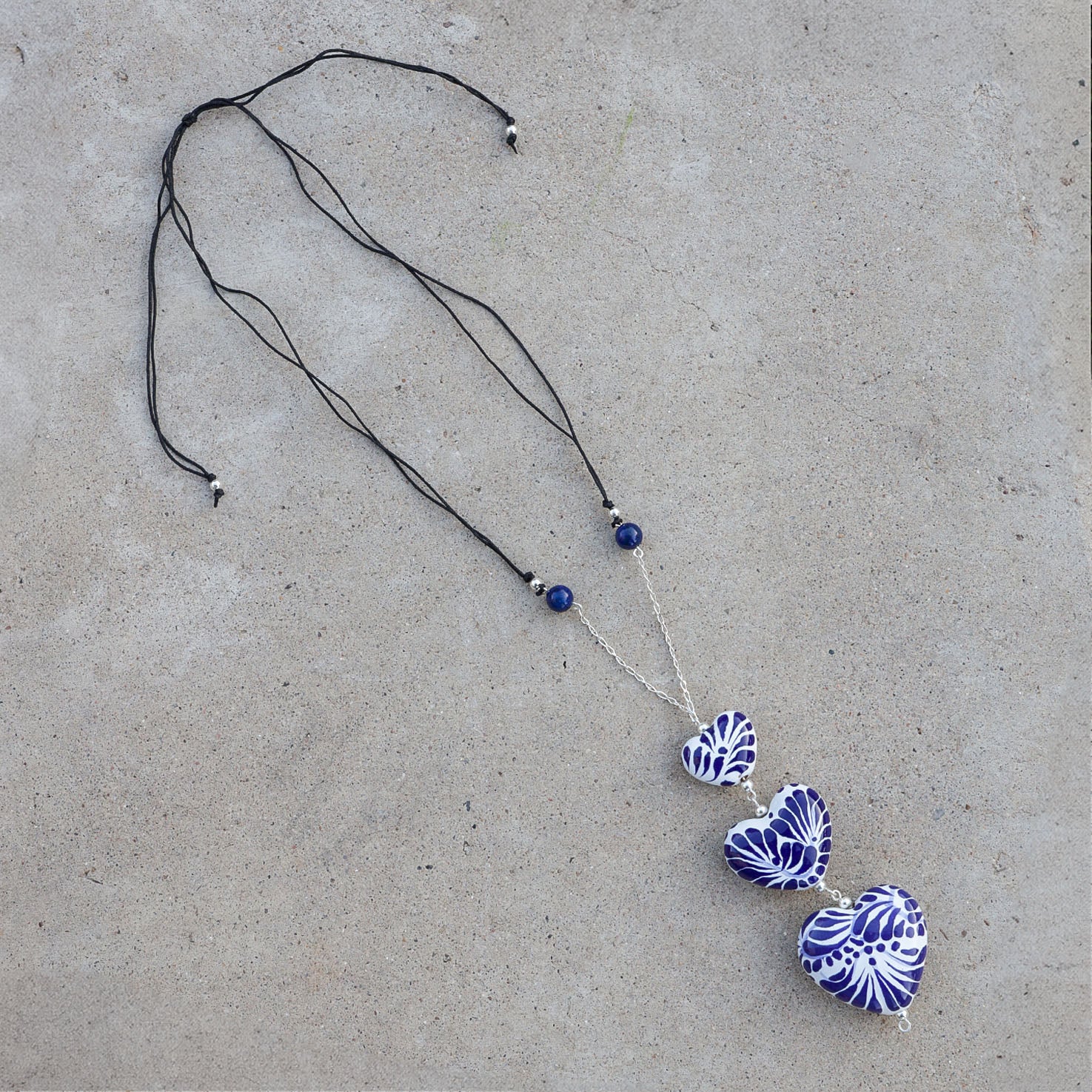 Sterling Silver Triple Corazón Talavera Necklace