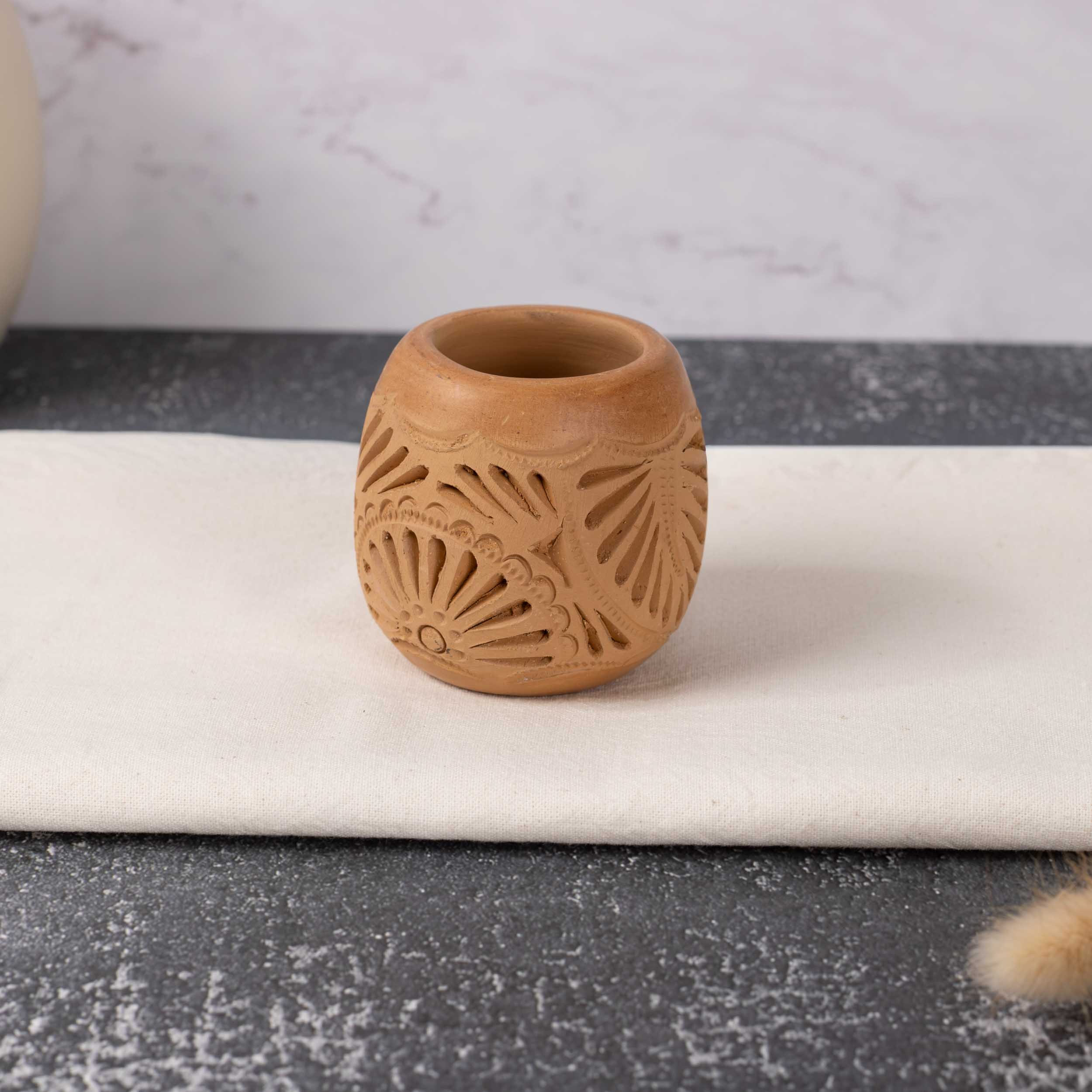 Natural Clay Carved Mezcal Shot Glass