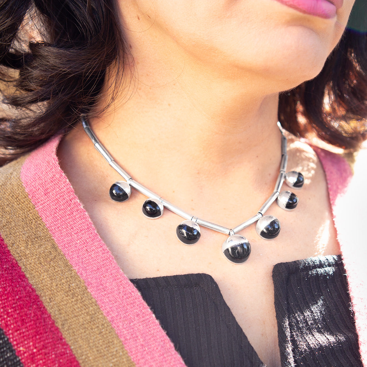 Sterling Silver Black Onix Statement Necklace