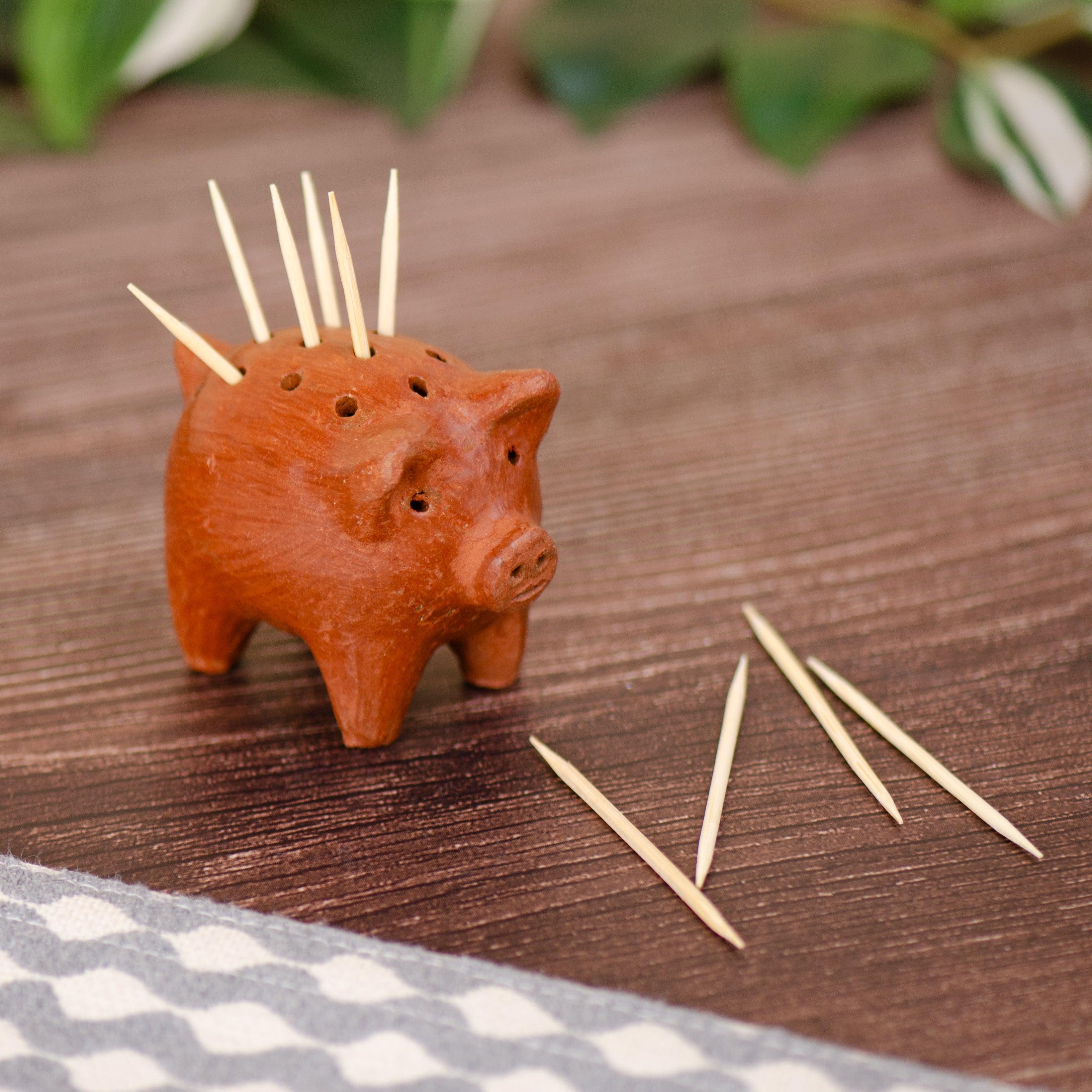 Red Clay Terracotta Cochinito Toothpick Holder