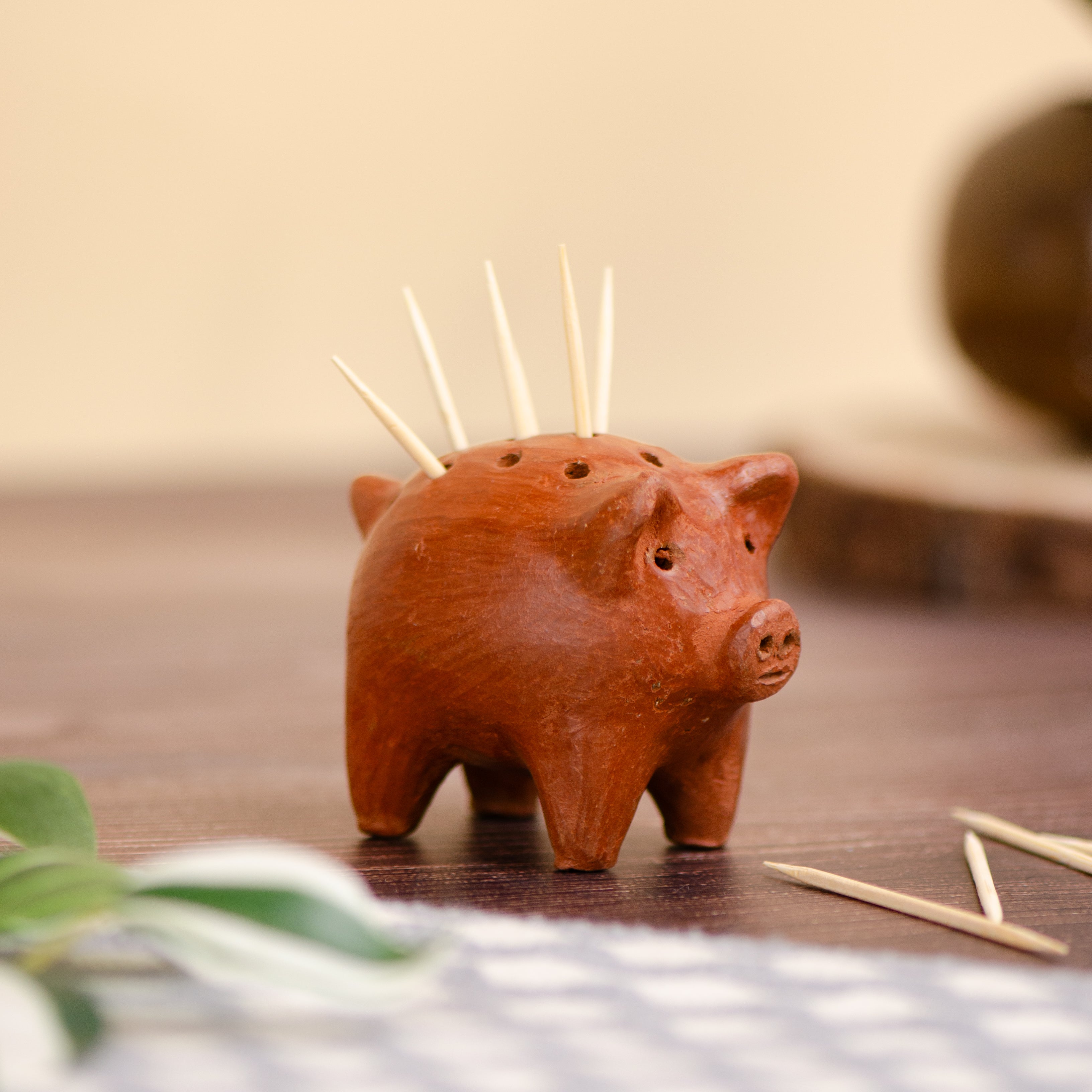 Red Clay Terracotta Cochinito Toothpick Holder