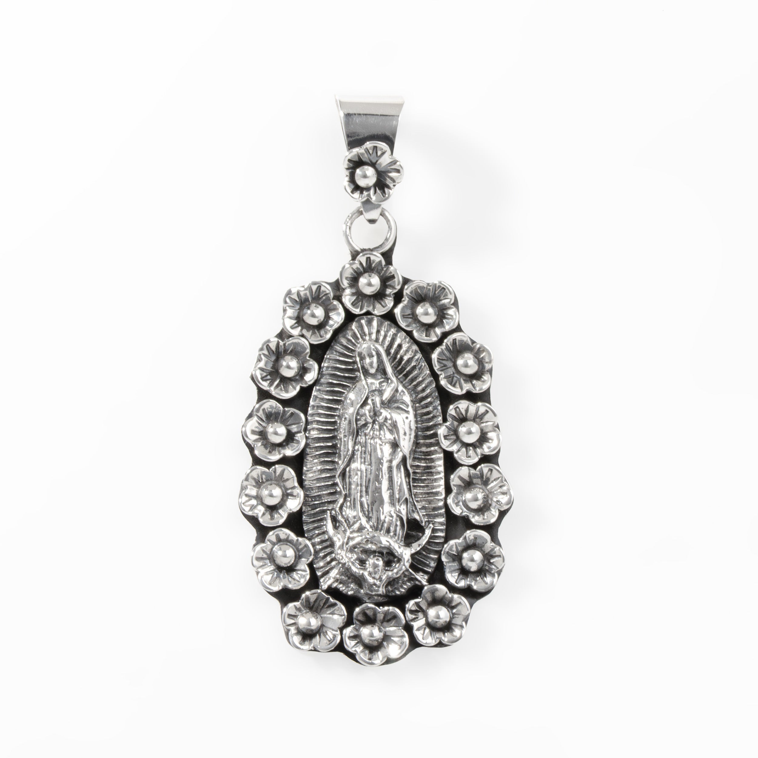 Sterling Silver Floral Virgencita Pendant