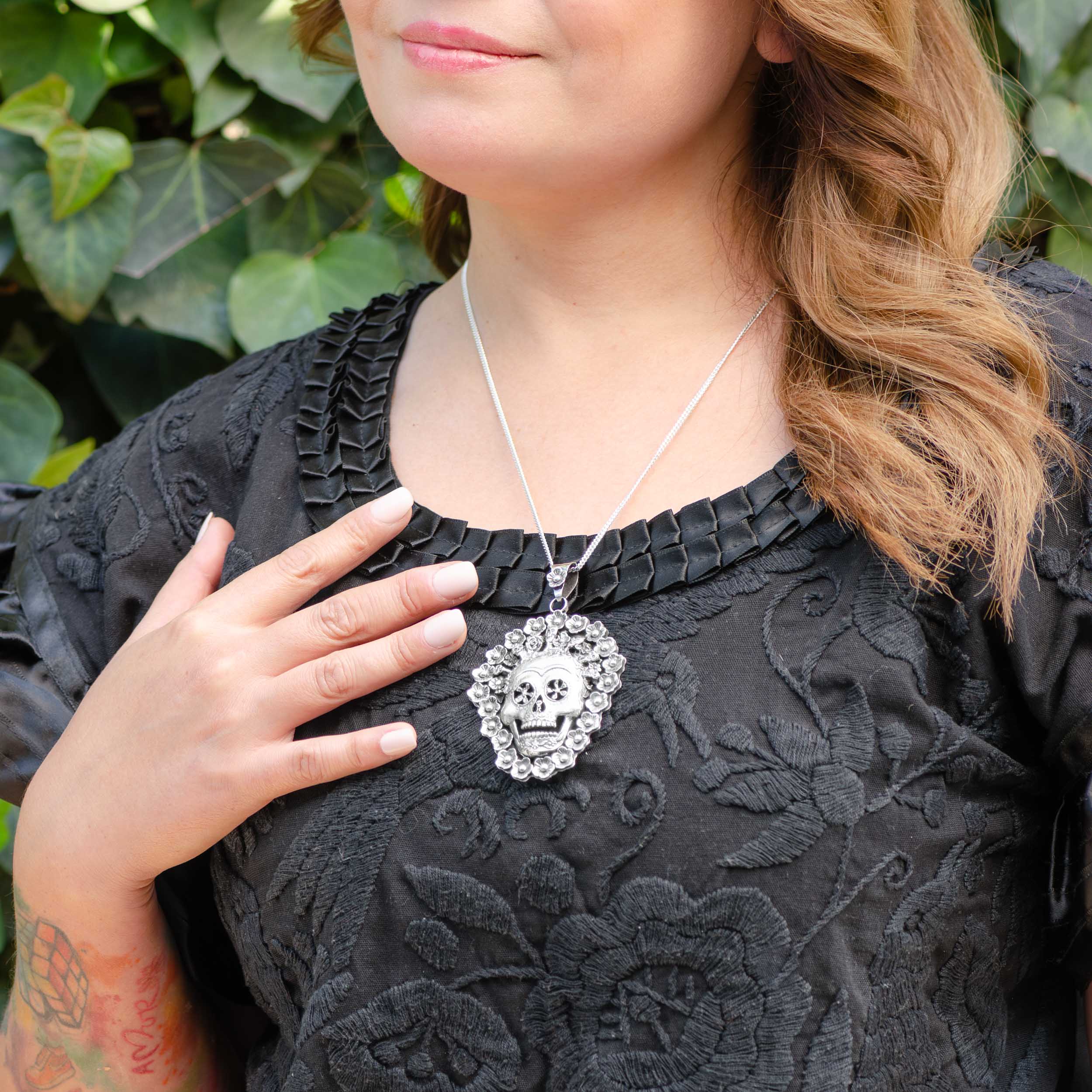 Sterling Silver Crowned Calavera Pendant