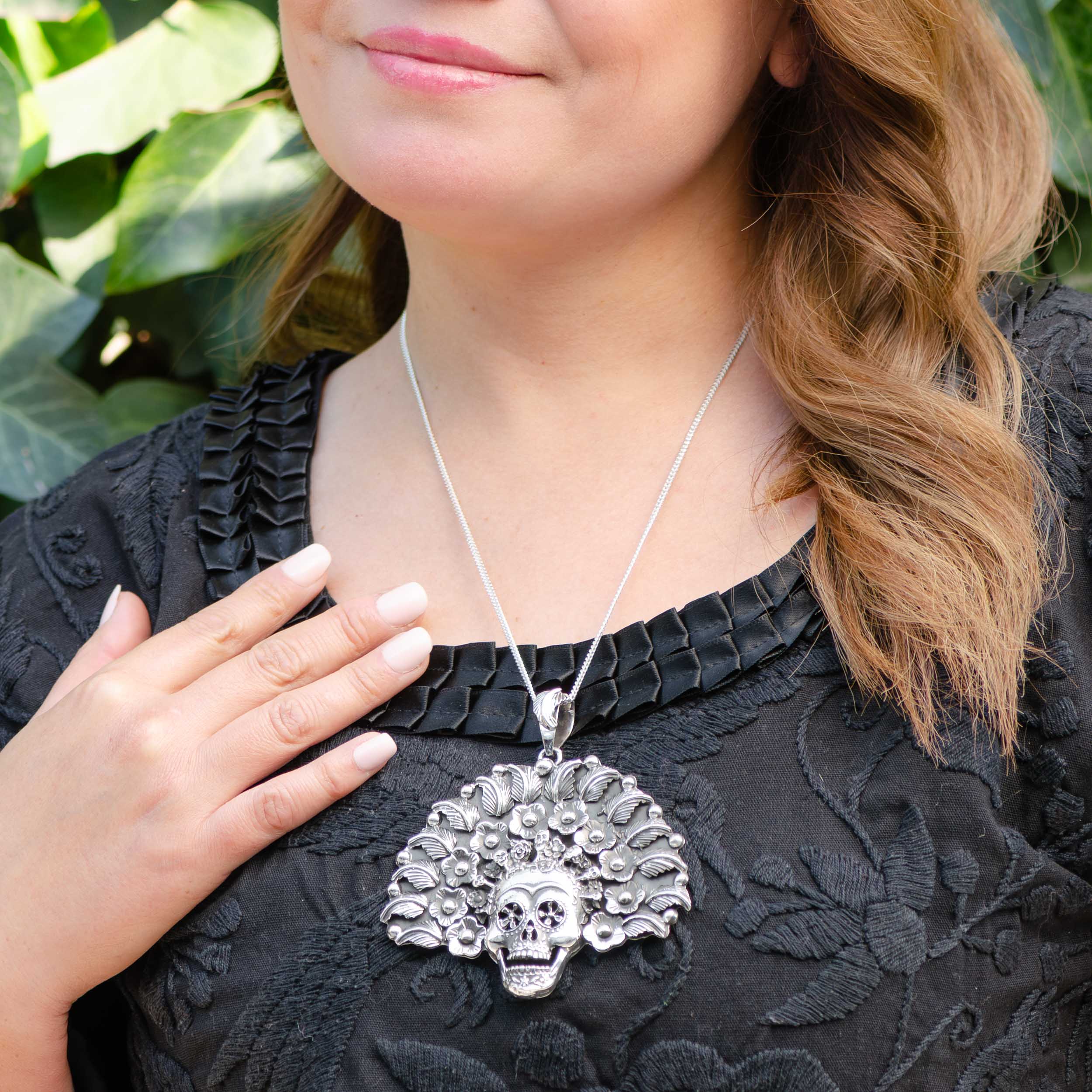 Sterling Silver Large Royal Sugar Skull Pendant