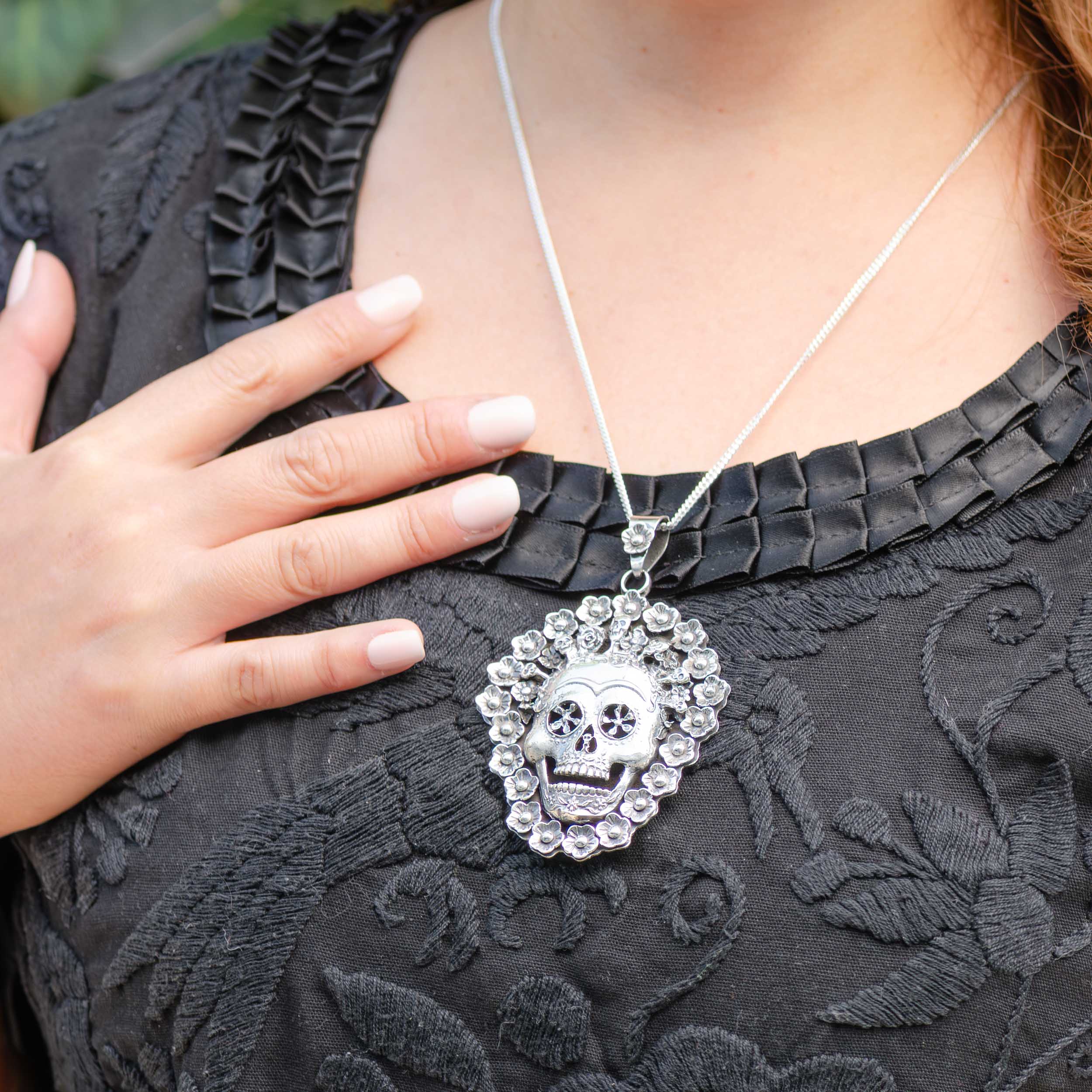 Sterling Silver Crowned Calavera Pendant | Lolo Mexican Mercadito