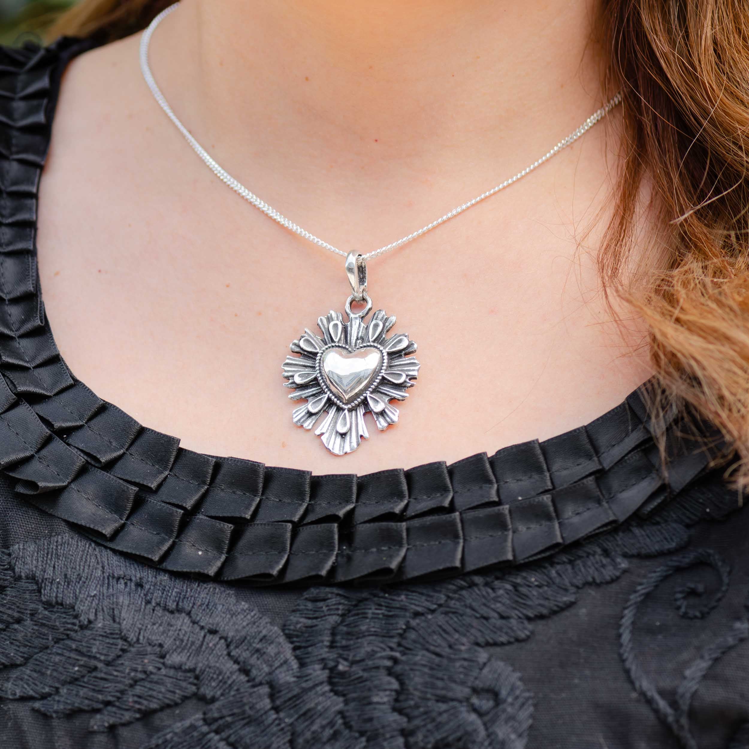 Sterling Silver Full Ray Heart Pendant